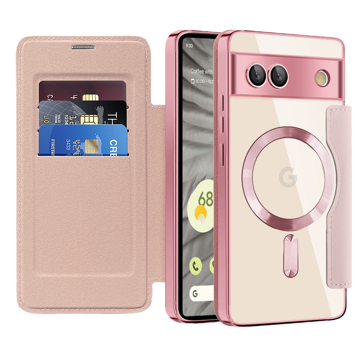 For-Google-Pixel-7a-Shield-Magsafe-RFID-Anti-theft-Rhombus-Leather-Phone-Case(Pink)