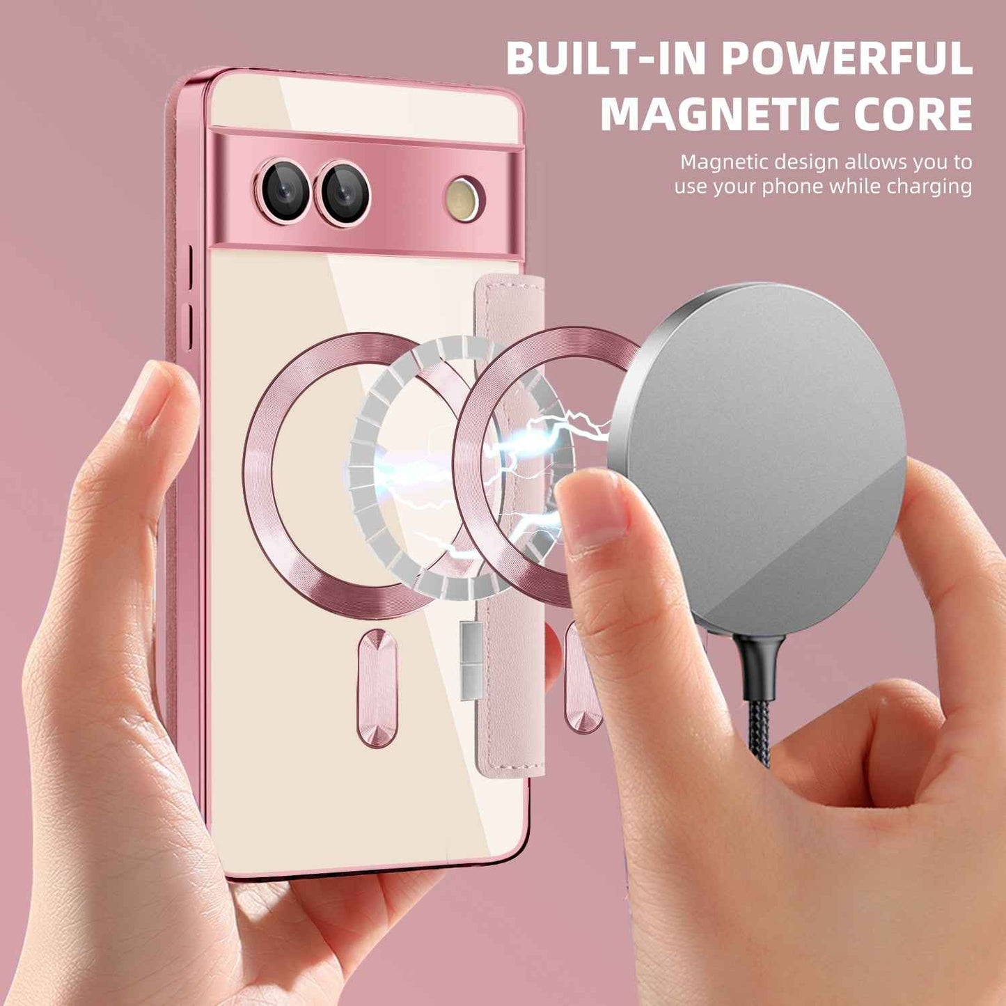 For-Google-Pixel-7a-Shield-Magsafe-RFID-Anti-theft-Rhombus-Leather-Phone-Case(Pink)