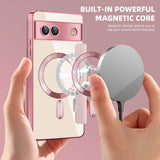 For-Google-Pixel-7a-Shield-Magsafe-RFID-Anti-theft-Rhombus-Leather-Phone-Case(Pink)