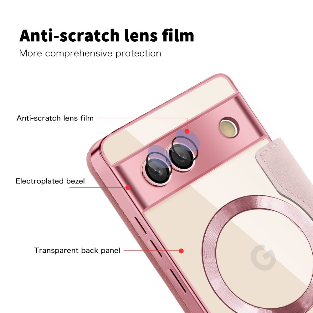 For-Google-Pixel-7a-Shield-Magsafe-RFID-Anti-theft-Rhombus-Leather-Phone-Case(Pink)