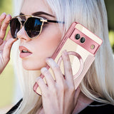 For-Google-Pixel-7a-Shield-Magsafe-RFID-Anti-theft-Rhombus-Leather-Phone-Case(Pink)