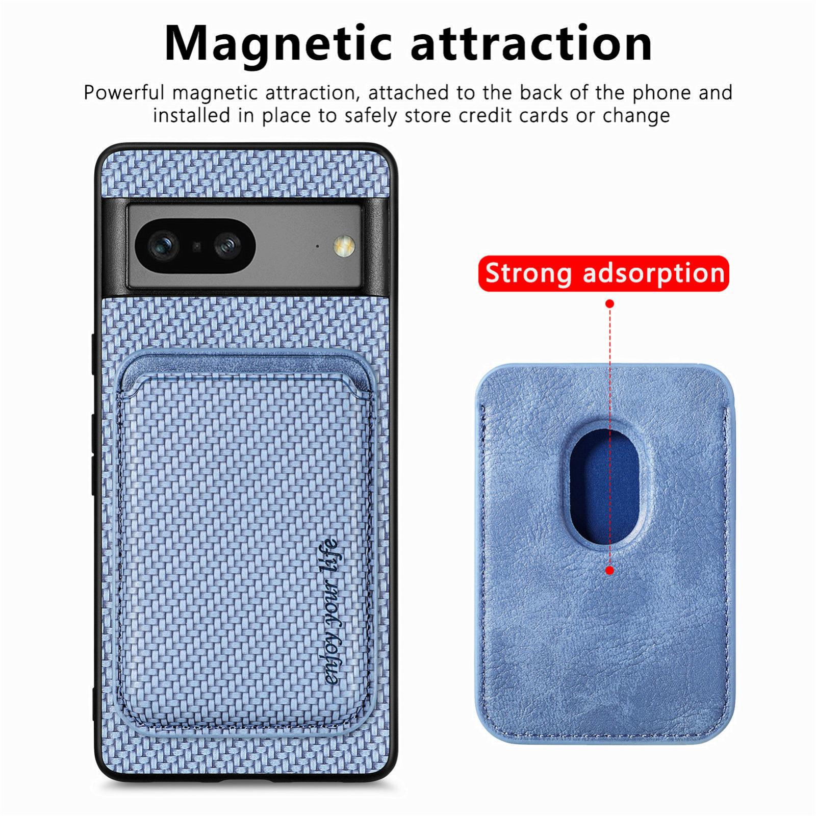 For-Google-Pixel-7-Carbon-Fiber-Leather-Card-Magsafe-Phone-Case(Blue)