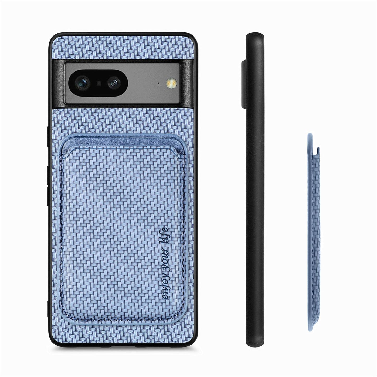 For-Google-Pixel-7-Carbon-Fiber-Leather-Card-Magsafe-Phone-Case(Blue)
