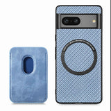 For-Google-Pixel-7-Carbon-Fiber-Leather-Card-Magsafe-Phone-Case(Blue)
