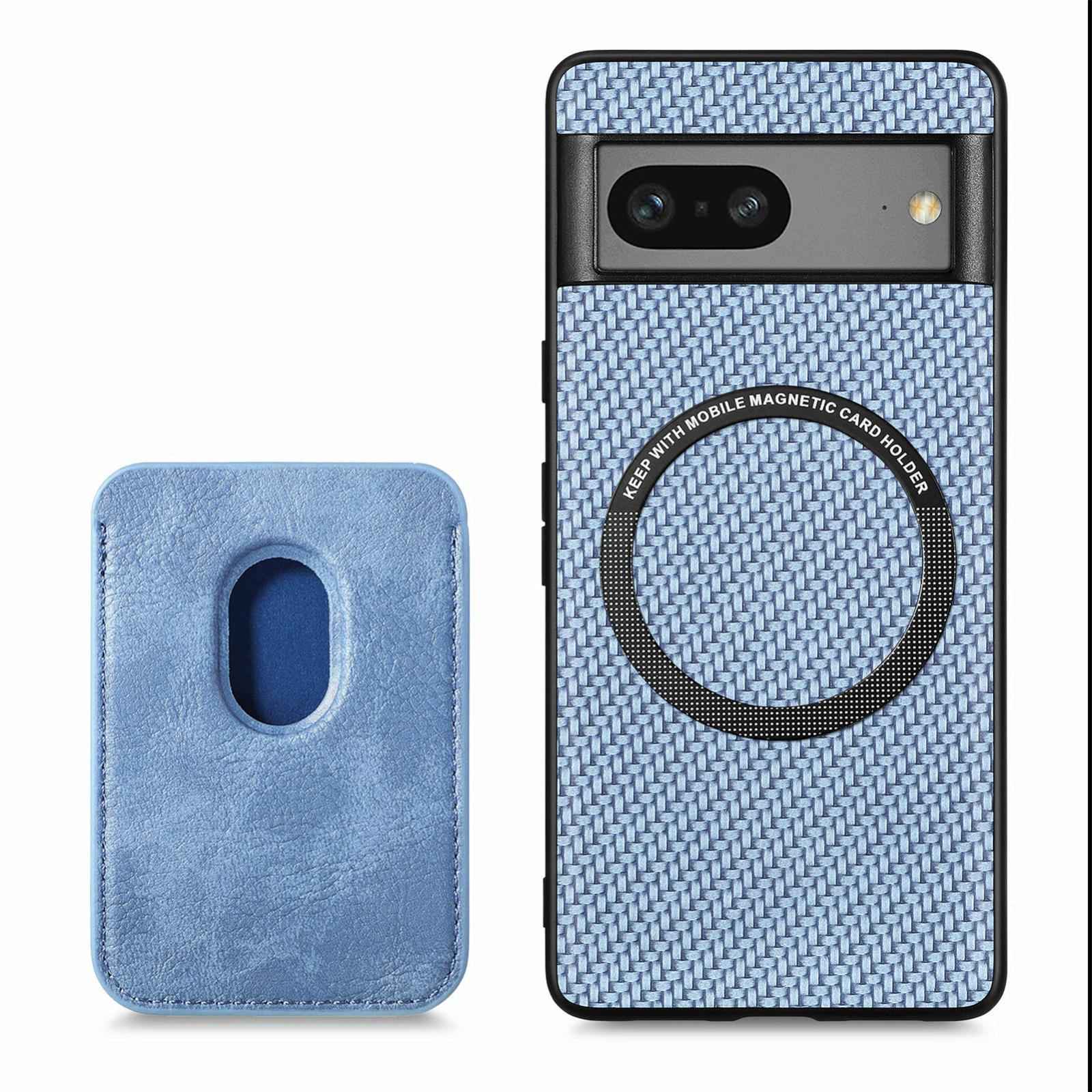 For-Google-Pixel-7-Carbon-Fiber-Leather-Card-Magsafe-Phone-Case(Blue)