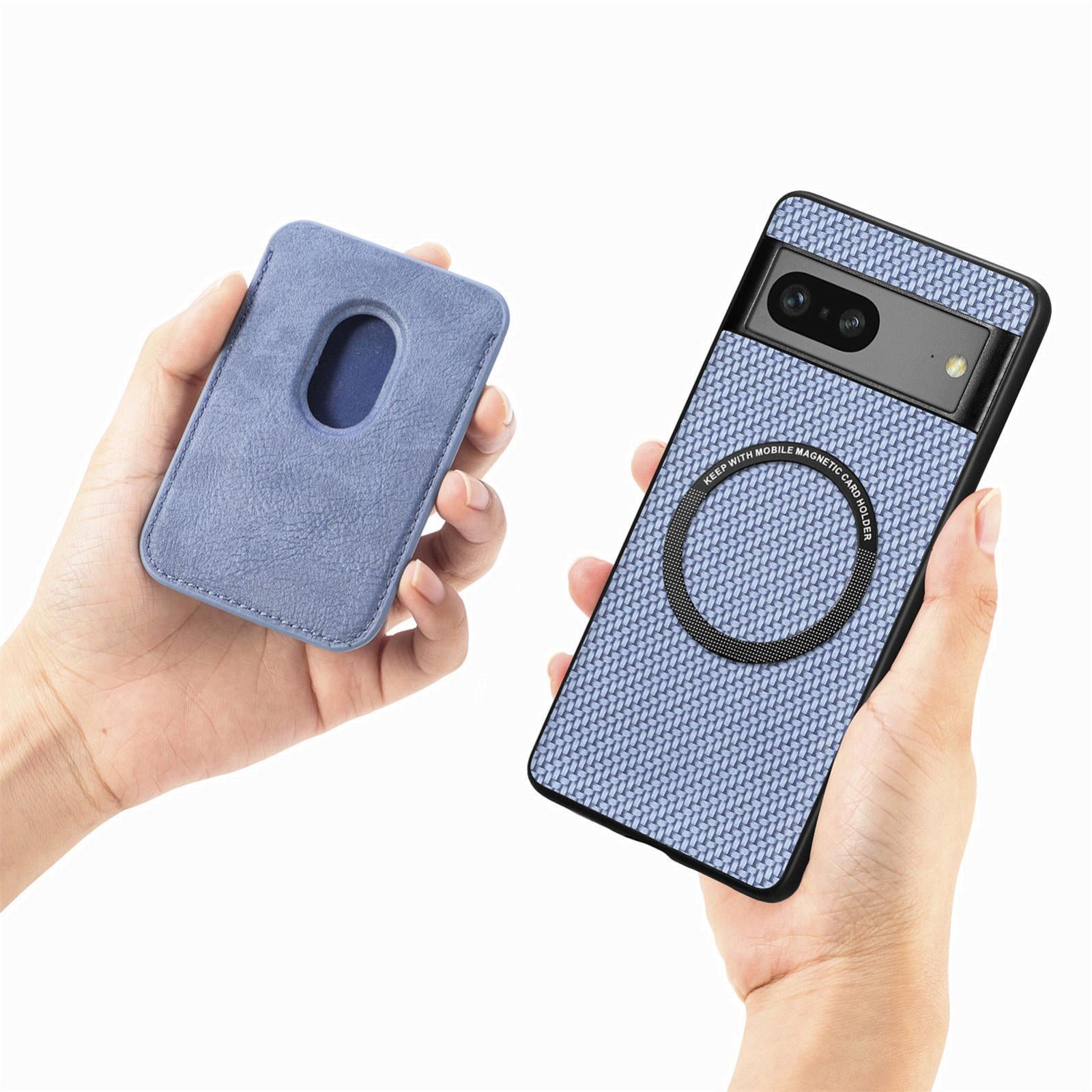 For-Google-Pixel-7-Carbon-Fiber-Leather-Card-Magsafe-Phone-Case(Blue)