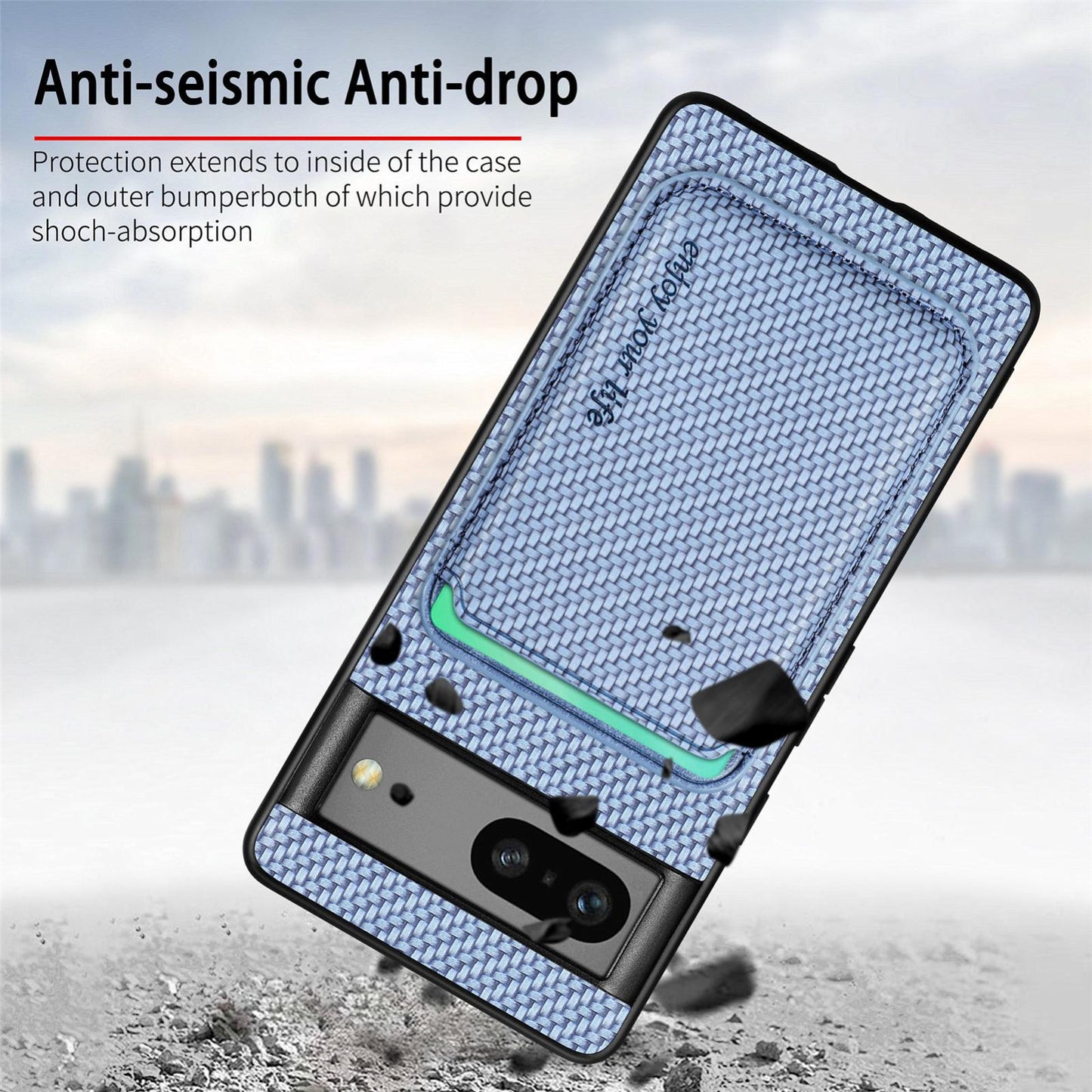 For-Google-Pixel-7-Carbon-Fiber-Leather-Card-Magsafe-Phone-Case(Blue)