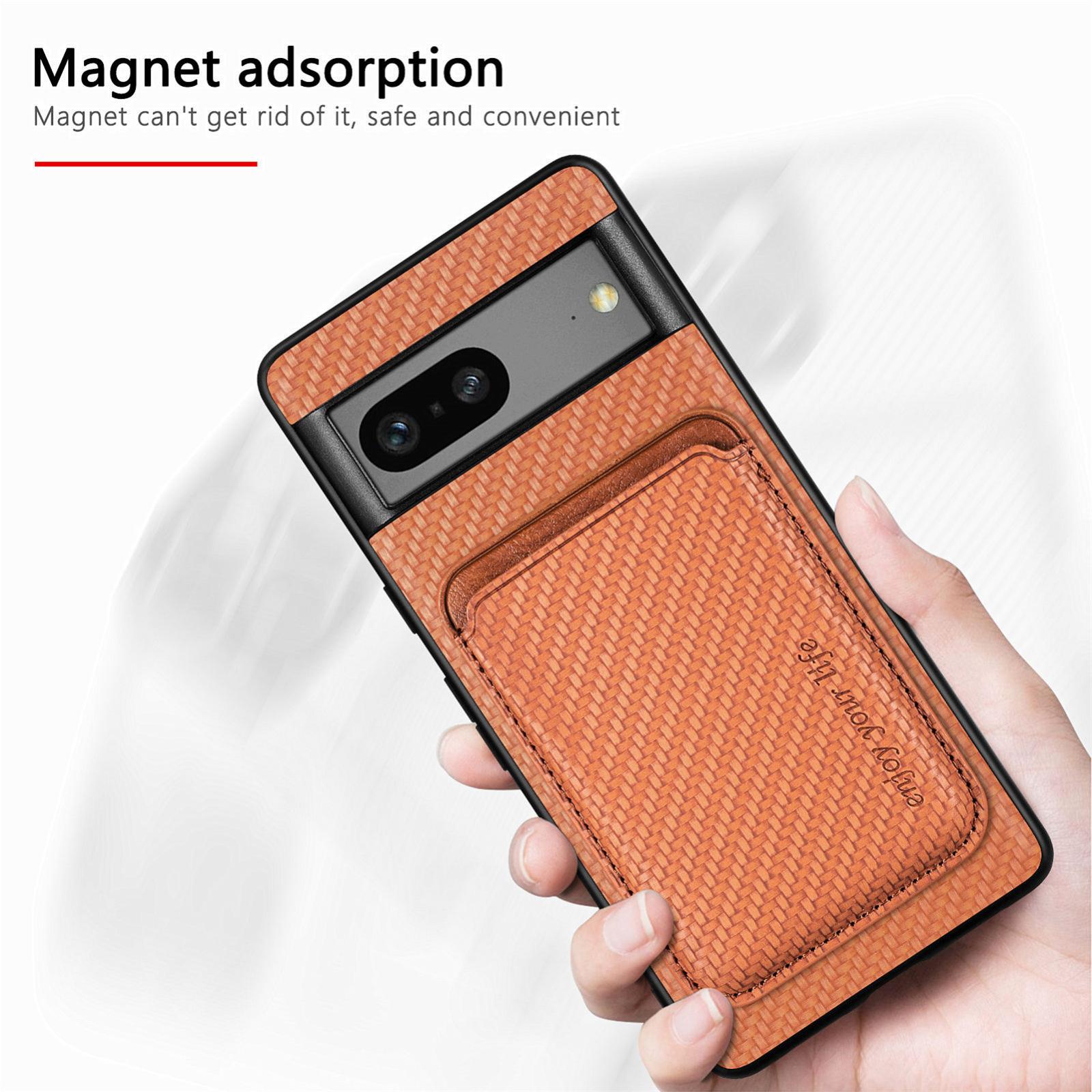 For-Google-Pixel-7-Carbon-Fiber-Leather-Card-Magsafe-Phone-Case(Blue)