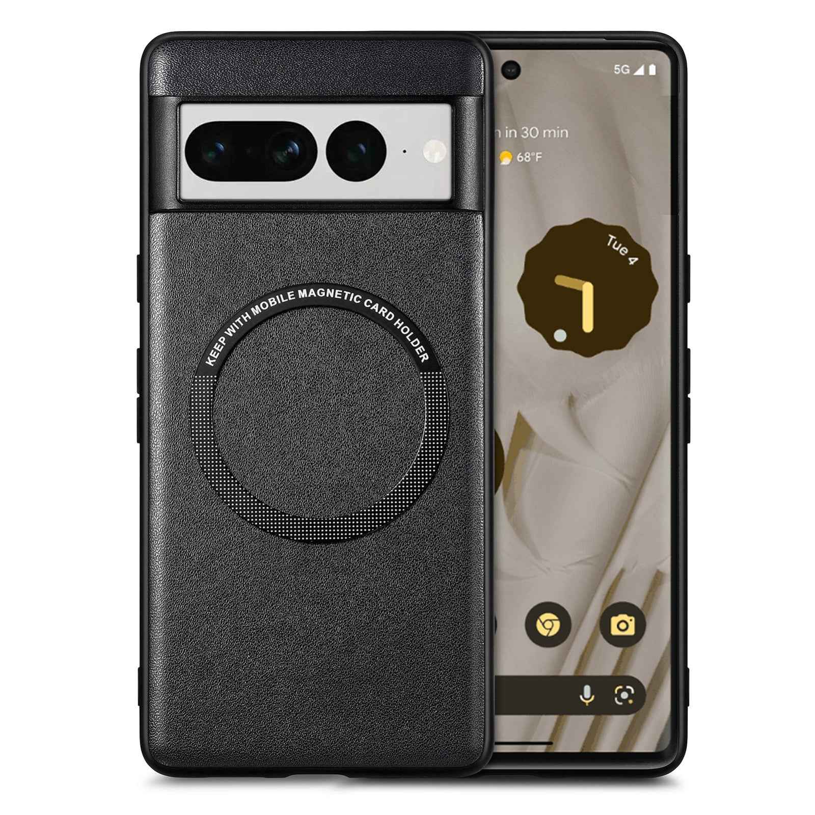 For-Google-Pixel-7-Pro-Solid-Color-Magsafe-Leather-Phone-Case(Black)