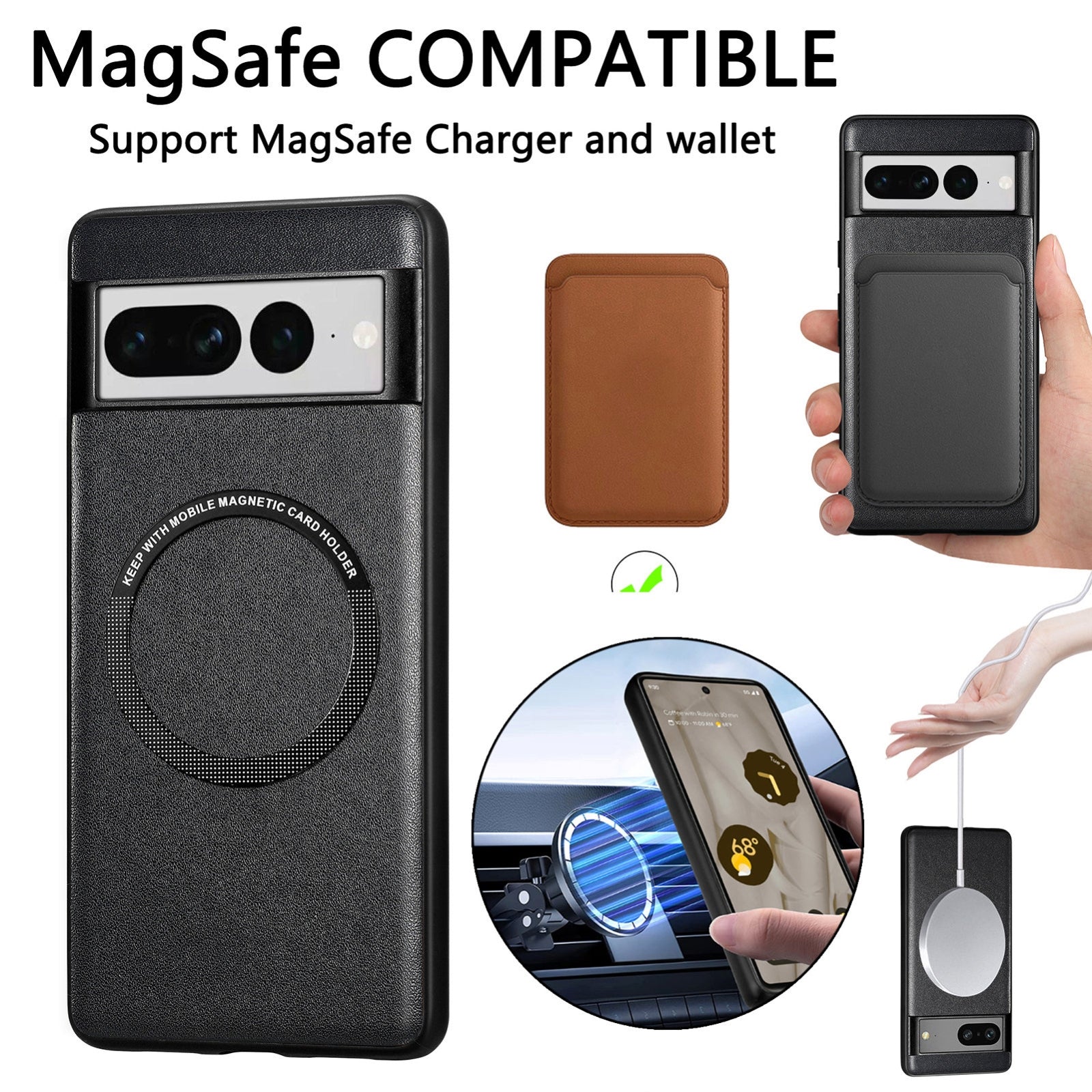 For-Google-Pixel-7-Pro-Solid-Color-Magsafe-Leather-Phone-Case(Black)