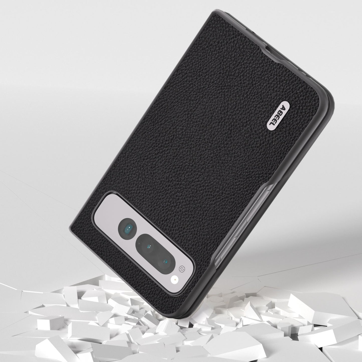 For-Google-Pixel-Fold-ABEEL-Genuine-Leather-+-PC-Litchi-Texture-Phone-Case(Black)