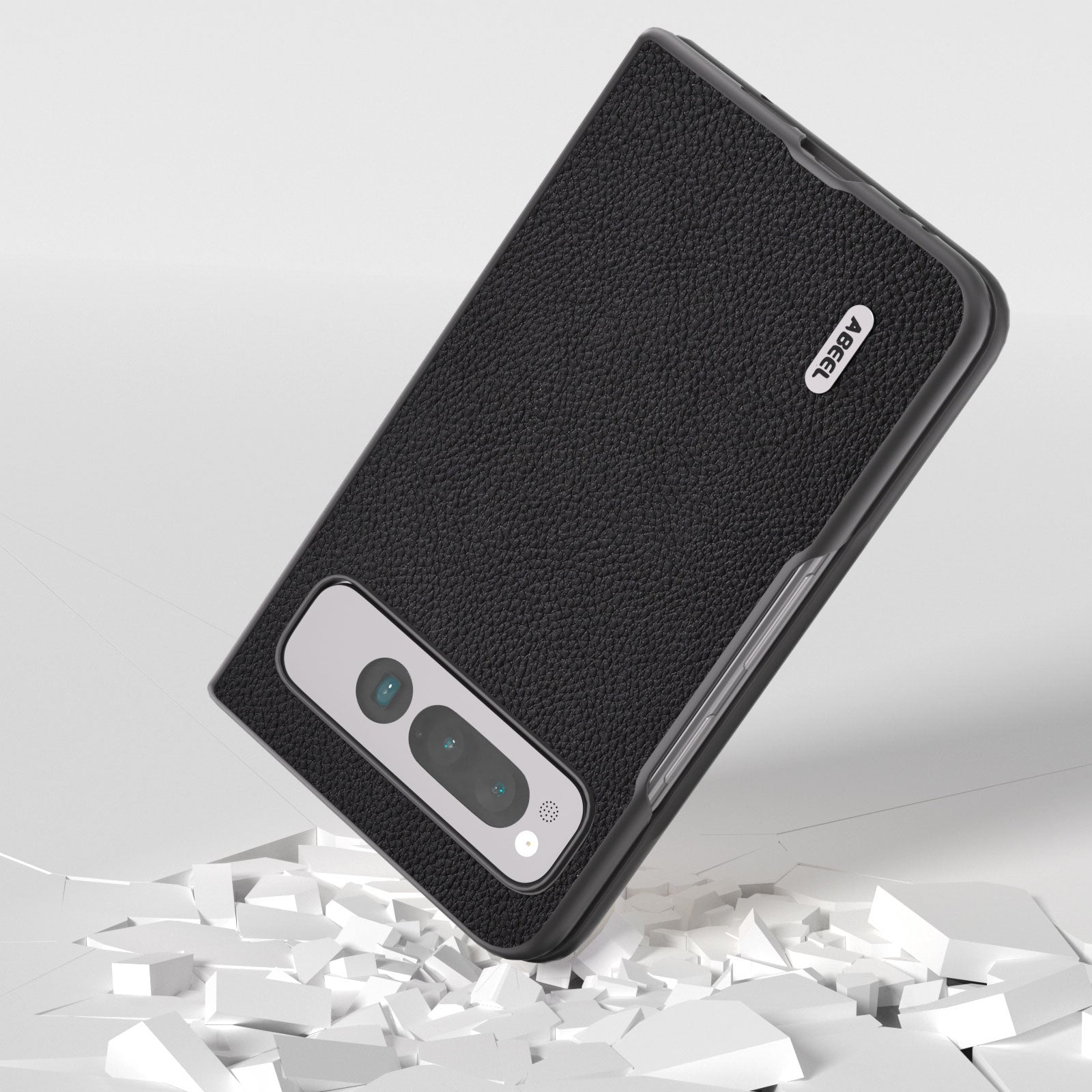 For-Google-Pixel-Fold-ABEEL-Genuine-Leather-+-PC-Litchi-Texture-Phone-Case(Black)