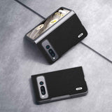 For-Google-Pixel-Fold-ABEEL-Genuine-Leather-+-PC-Litchi-Texture-Phone-Case(Black)