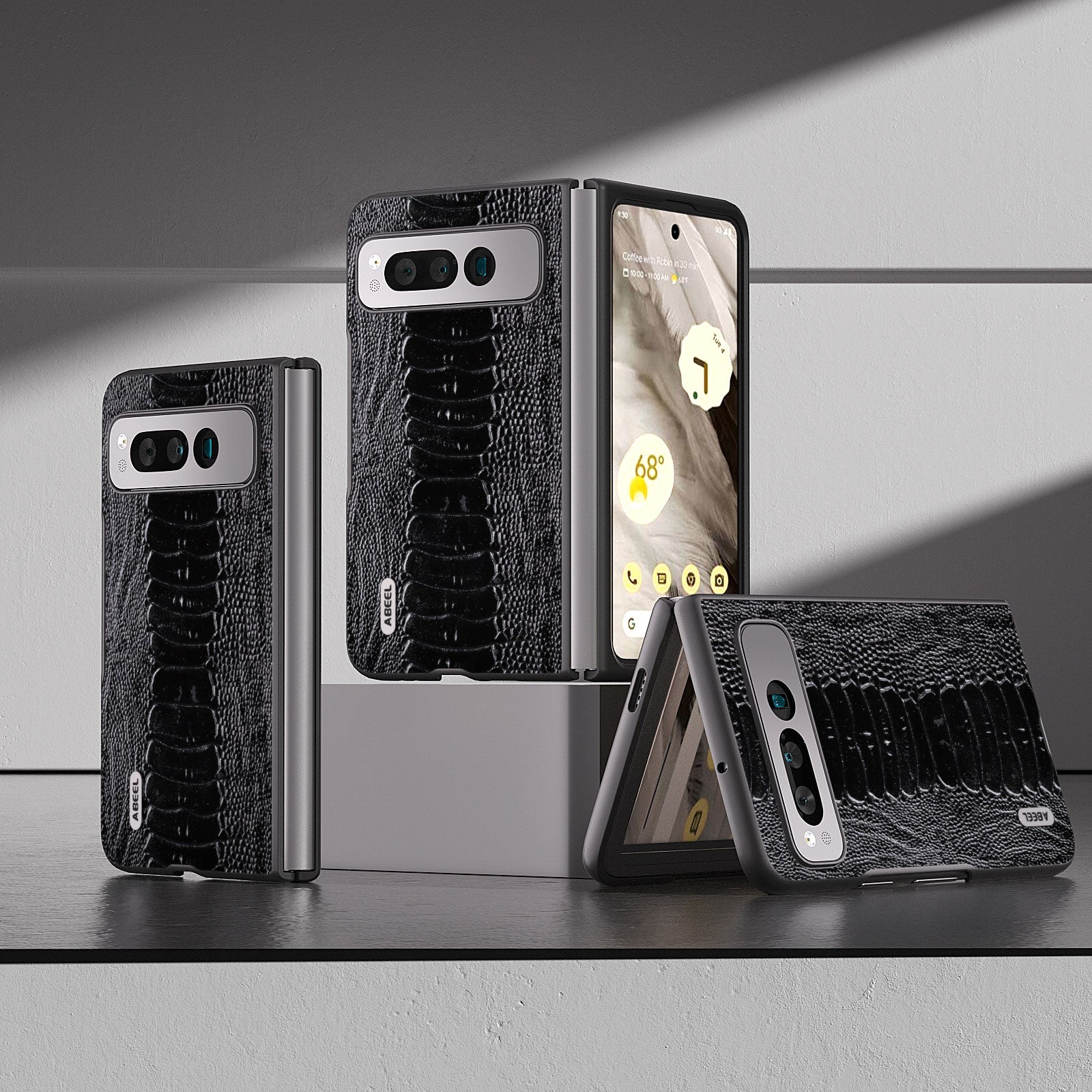 For-Google-Pixel-Fold-ABEEL-Genuine-Leather-Weilai-Series-Phone-Case(Black)