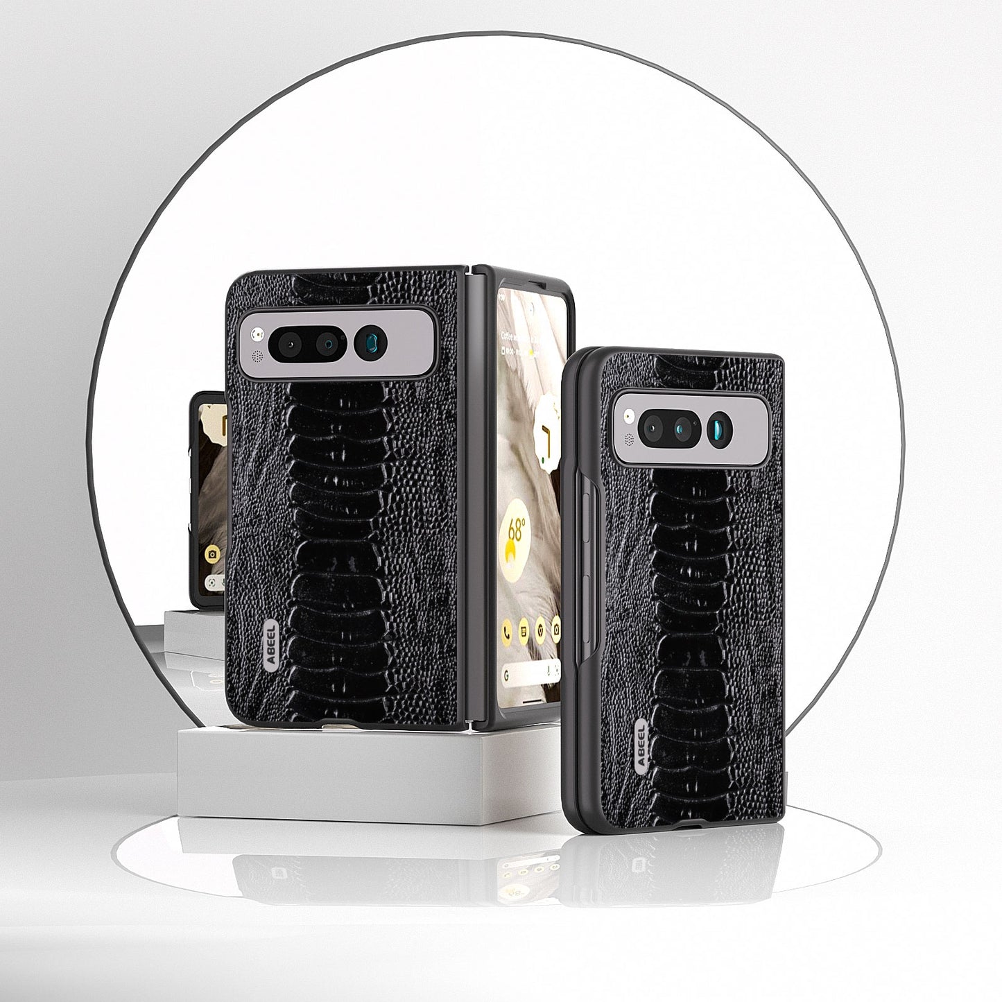 For-Google-Pixel-Fold-ABEEL-Genuine-Leather-Weilai-Series-Phone-Case(Black)