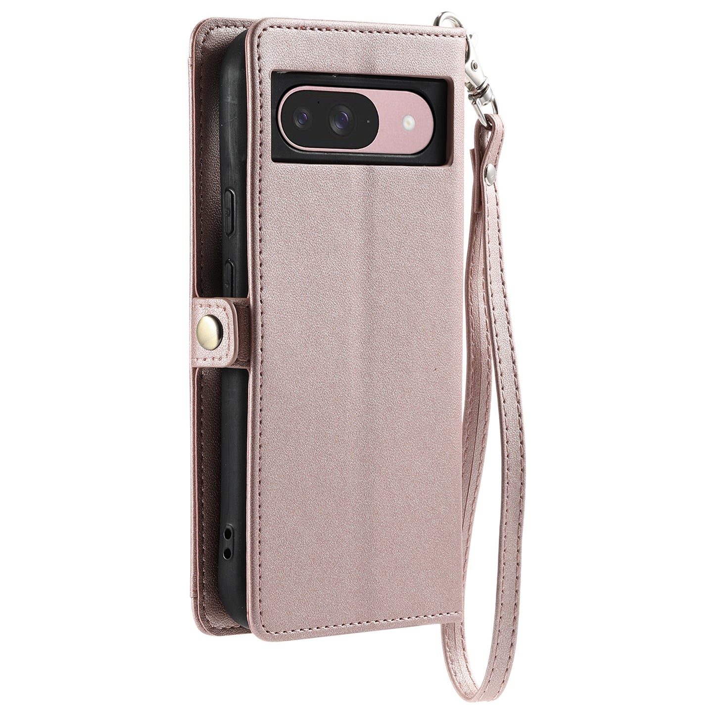 For-Google-Pixel-9-/-9-Pro-Wallet-Multi-card-Slot-Leather-Phone-Case-with-Lanyard(Rose-Gold)
