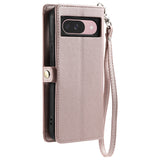 For-Google-Pixel-9-/-9-Pro-Wallet-Multi-card-Slot-Leather-Phone-Case-with-Lanyard(Rose-Gold)