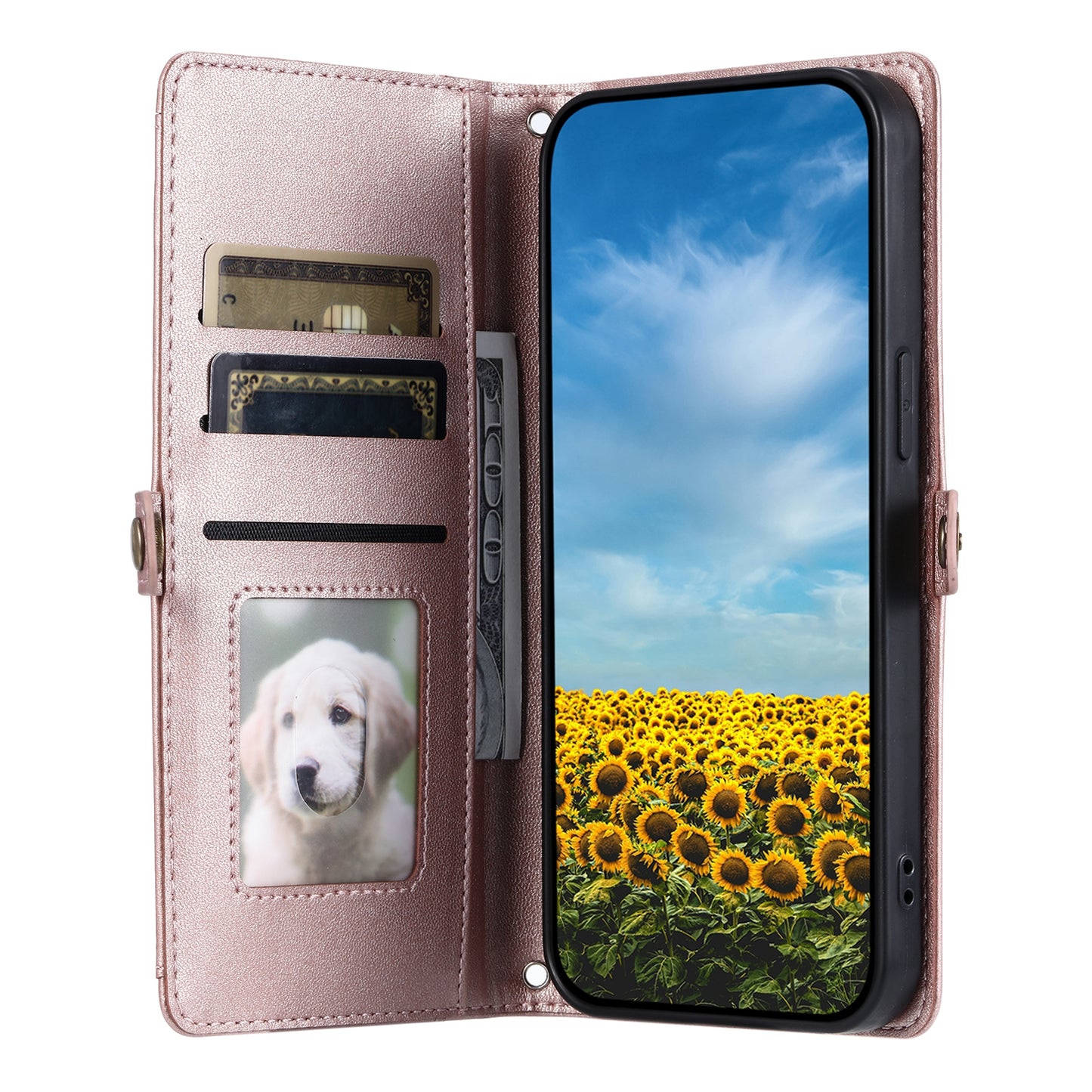 For-Google-Pixel-9-/-9-Pro-Wallet-Multi-card-Slot-Leather-Phone-Case-with-Lanyard(Rose-Gold)