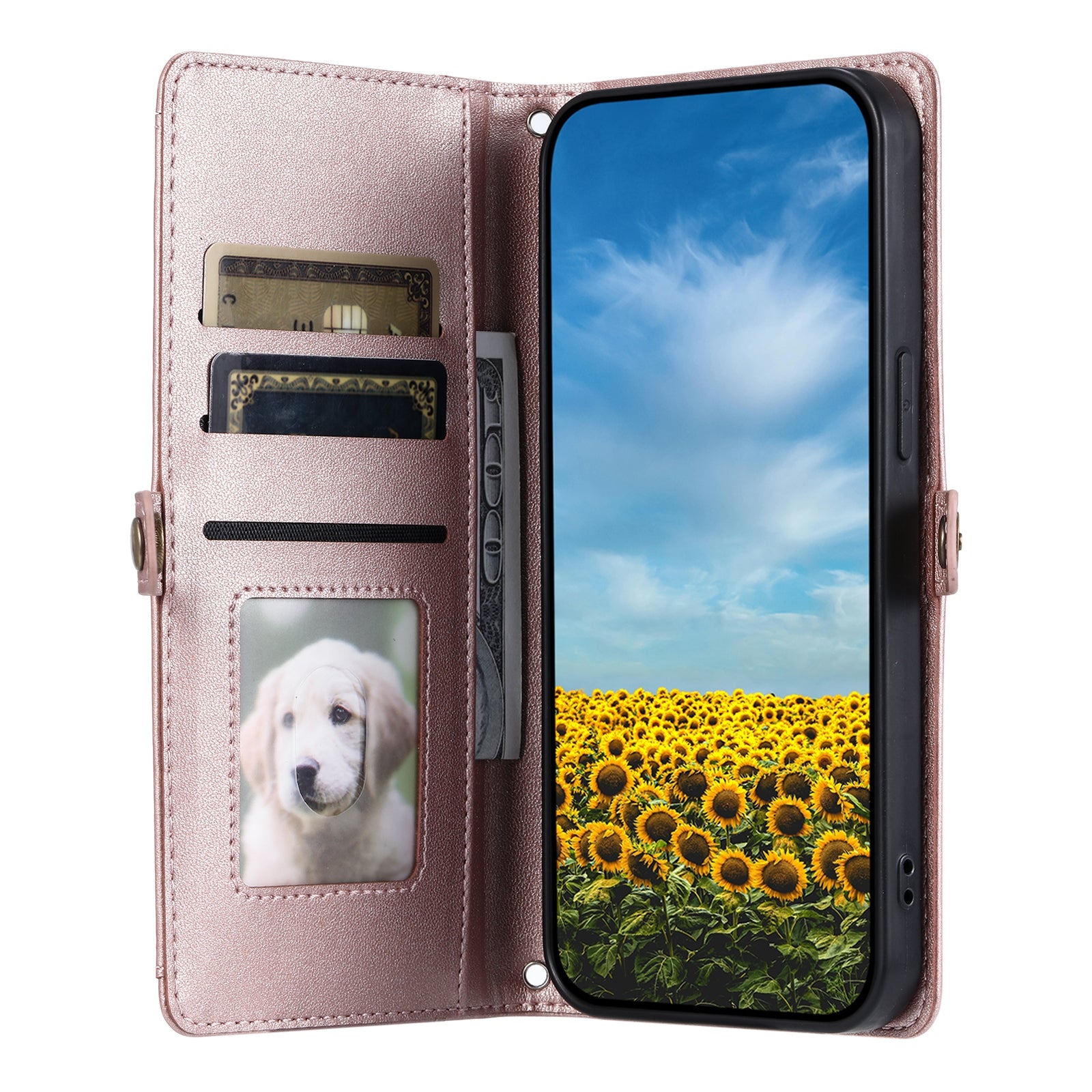 For-Google-Pixel-9-/-9-Pro-Wallet-Multi-card-Slot-Leather-Phone-Case-with-Lanyard(Rose-Gold)