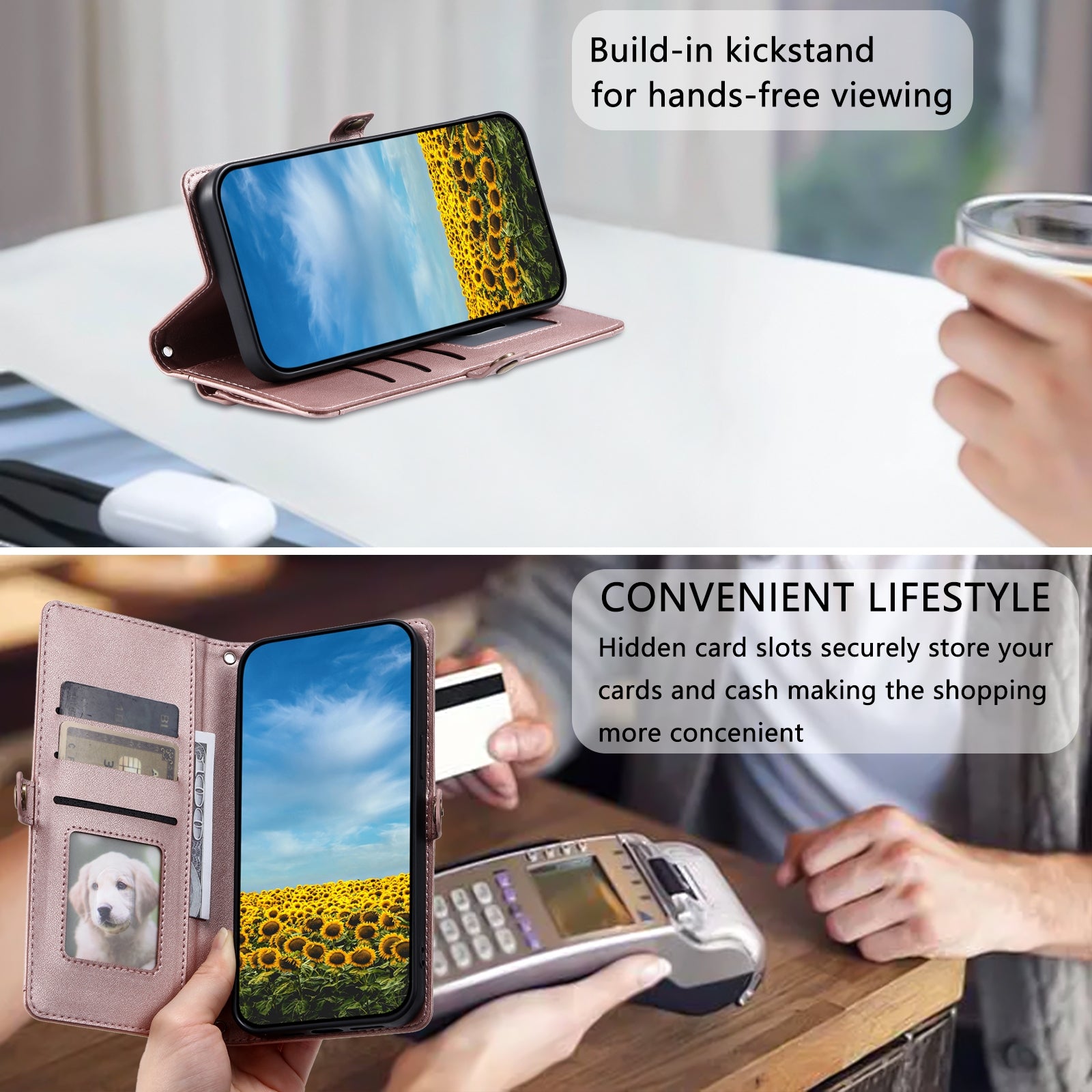 For-Google-Pixel-9-/-9-Pro-Wallet-Multi-card-Slot-Leather-Phone-Case-with-Lanyard(Rose-Gold)