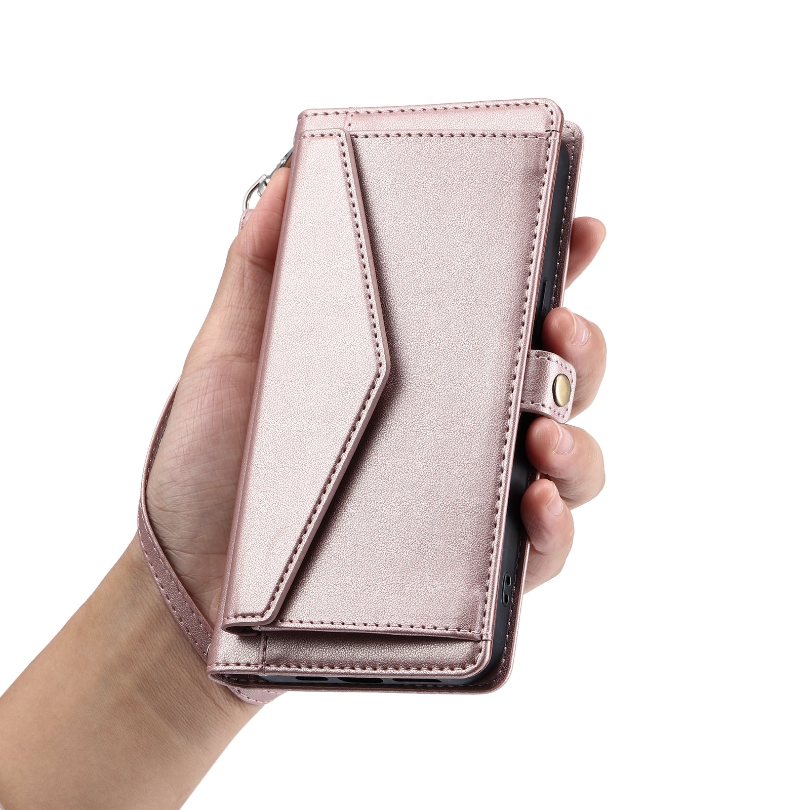 For-Google-Pixel-9-/-9-Pro-Wallet-Multi-card-Slot-Leather-Phone-Case-with-Lanyard(Rose-Gold)