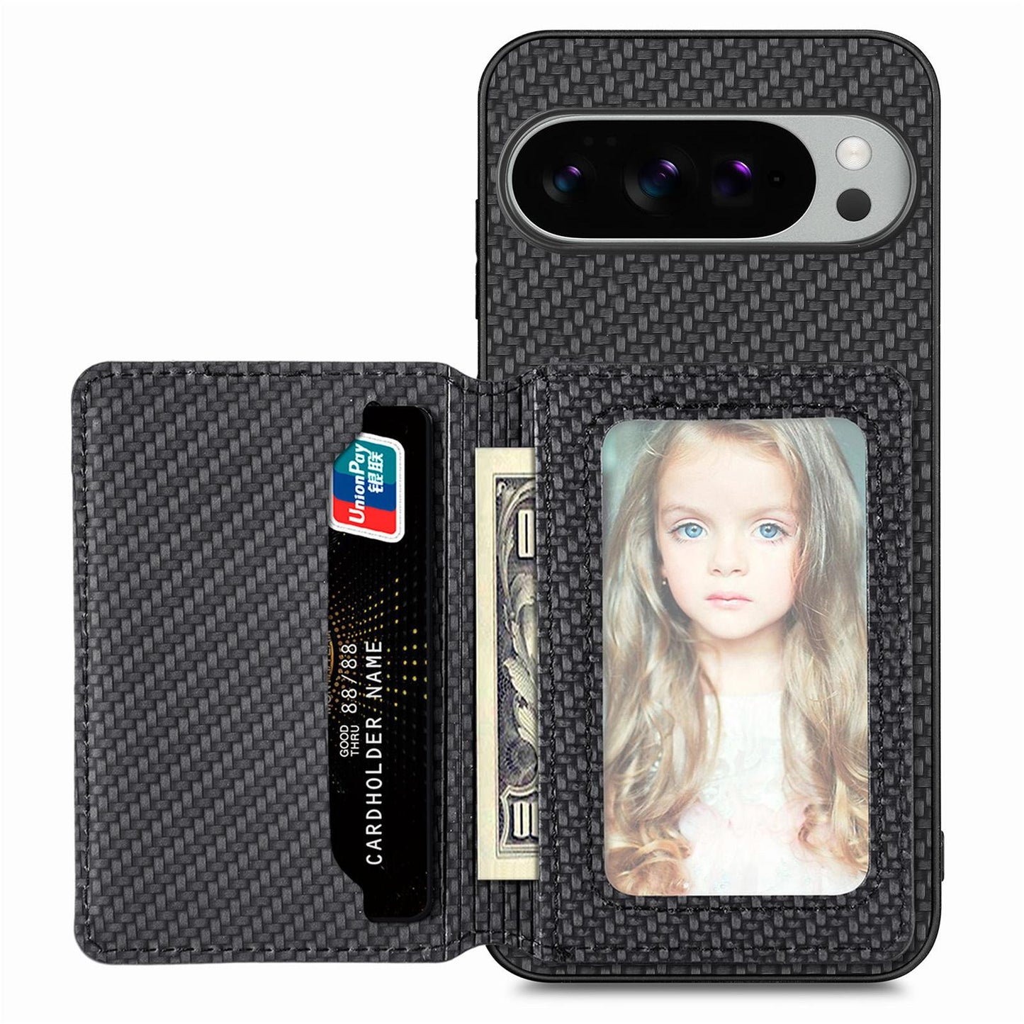 For-Google-Pixel-9-Pro-XL-Carbon-Fiber-Magnetic-Card-Bag-Phone-Case(Black)