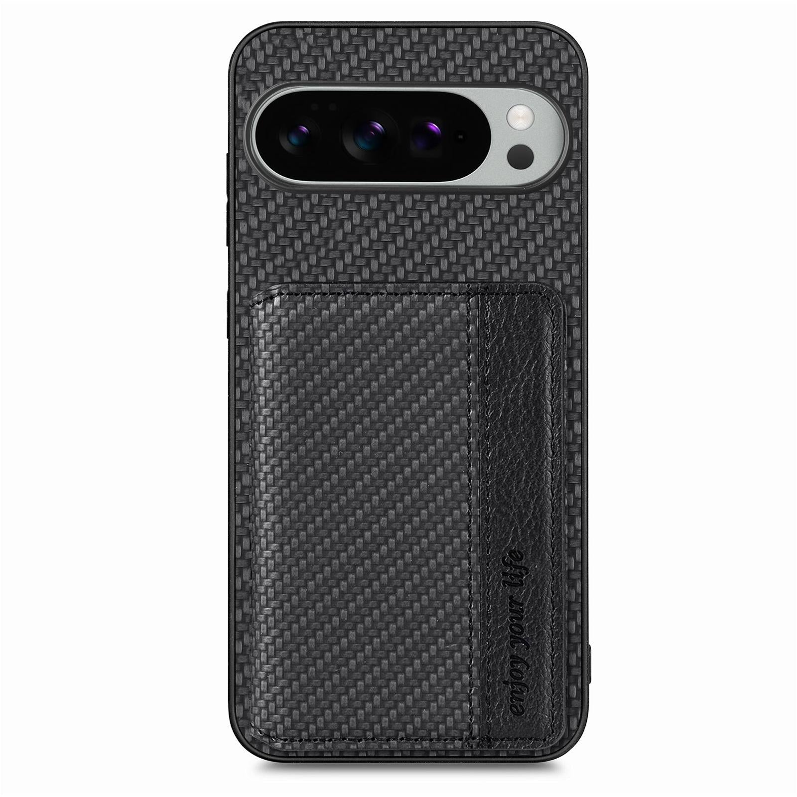 For-Google-Pixel-9-Pro-XL-Carbon-Fiber-Magnetic-Card-Bag-Phone-Case(Black)