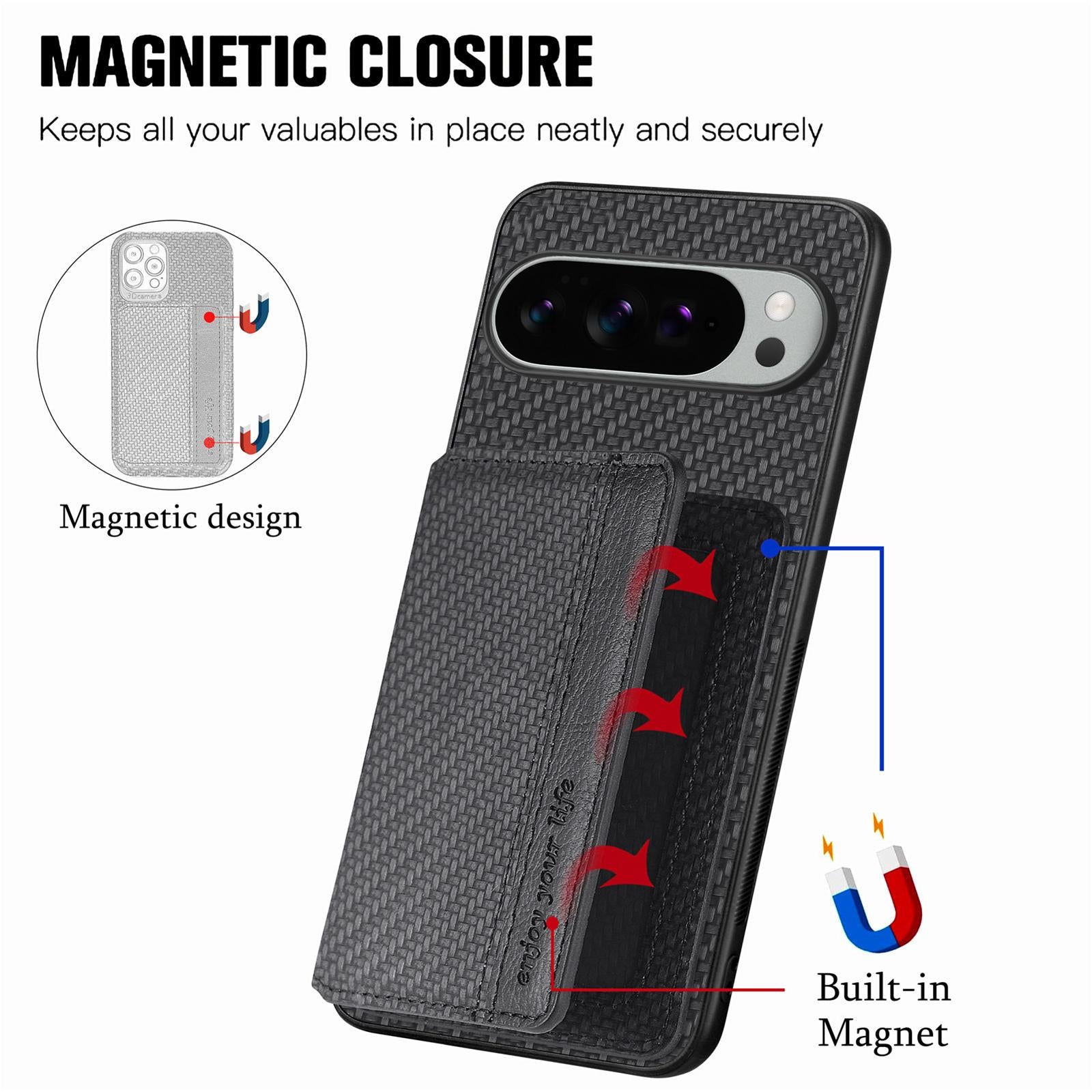 For-Google-Pixel-9-Pro-XL-Carbon-Fiber-Magnetic-Card-Bag-Phone-Case(Black)