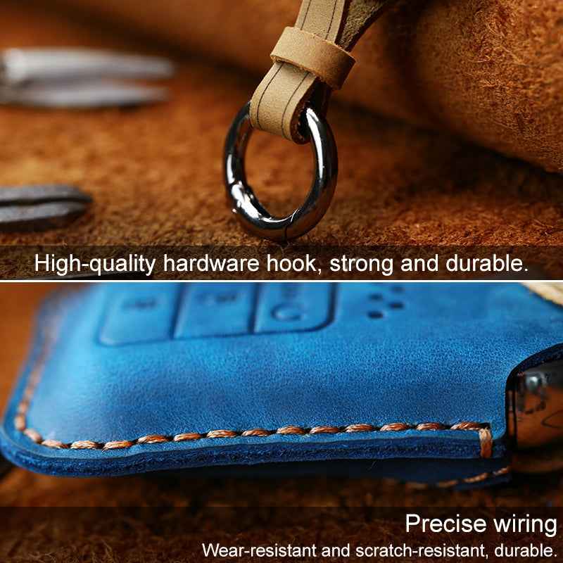 For-Honda-Car-Cowhide-Leather-Key-Protective-Cover-Key-Case,-Three-Keys-Start-Version-(Brown)