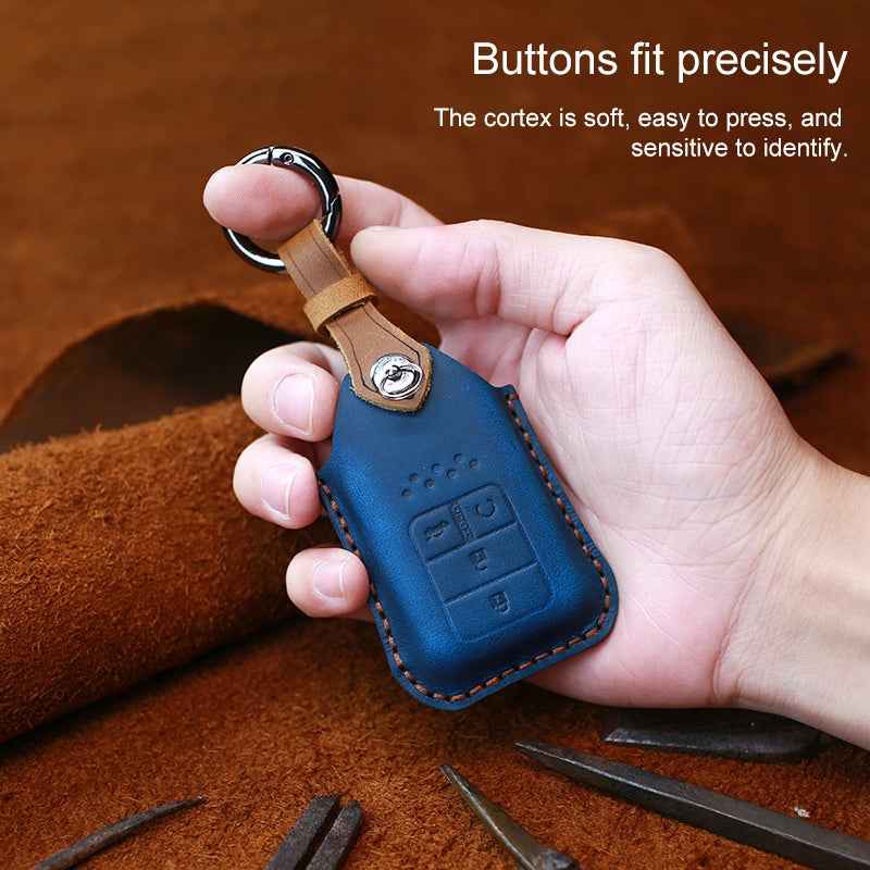 For-Honda-Car-Cowhide-Leather-Key-Protective-Cover-Key-Case,-Three-Keys-Start-Version-(Brown)