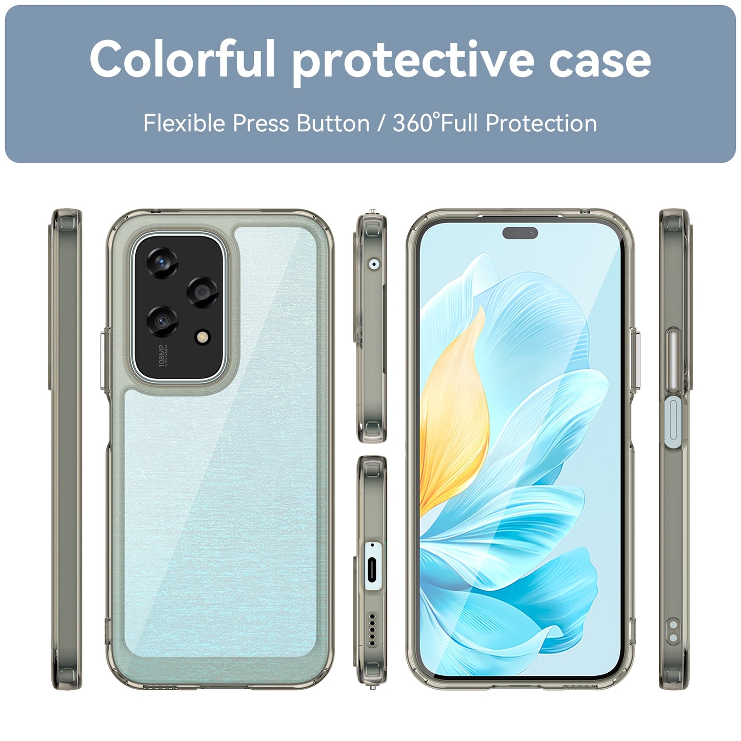 For-Honor-200-Lite-Global-Colorful-Series-Acrylic-Hybrid-TPU-Phone-Case(Transparent-Grey)