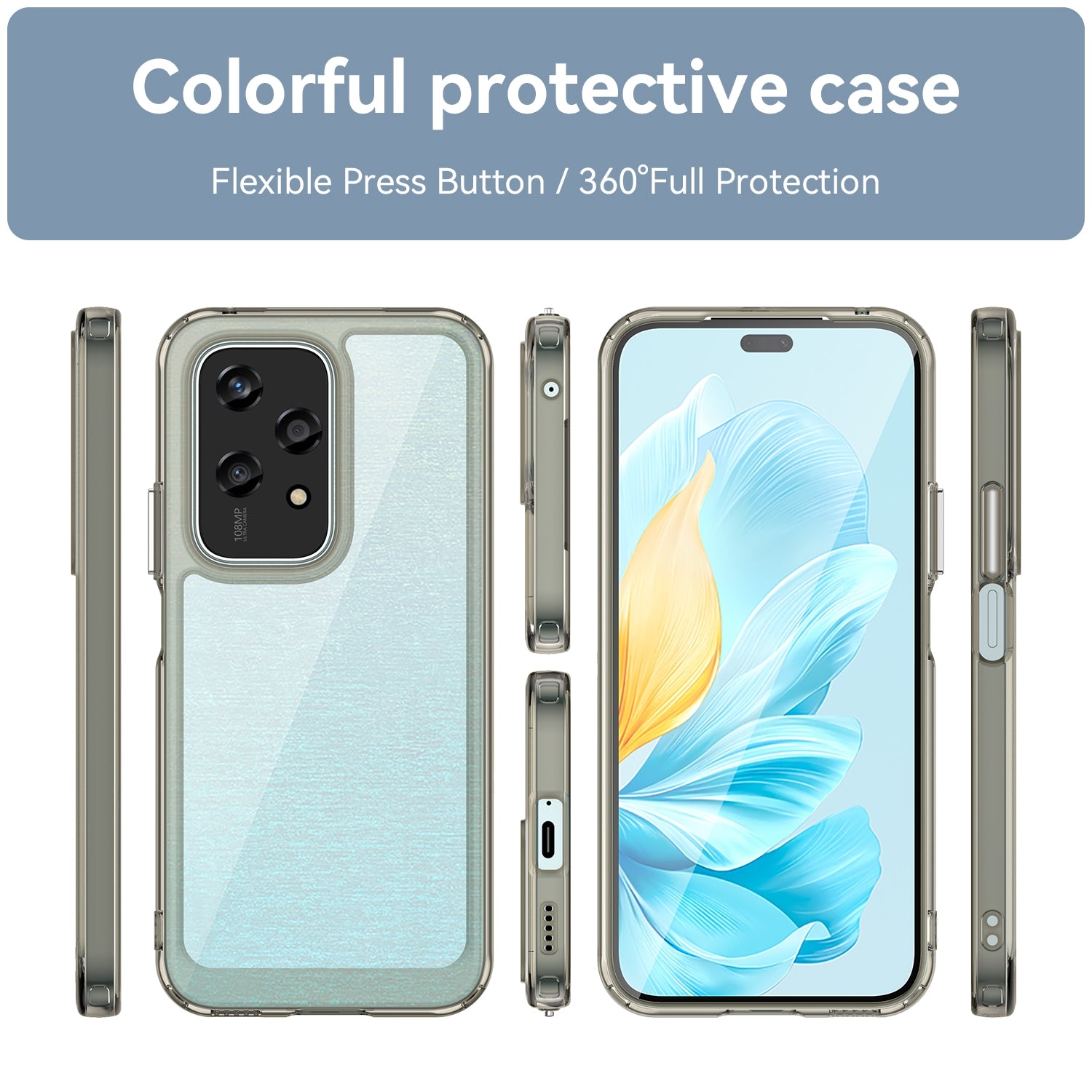 For-Honor-200-Lite-Global-Colorful-Series-Acrylic-Hybrid-TPU-Phone-Case(Transparent-Grey)