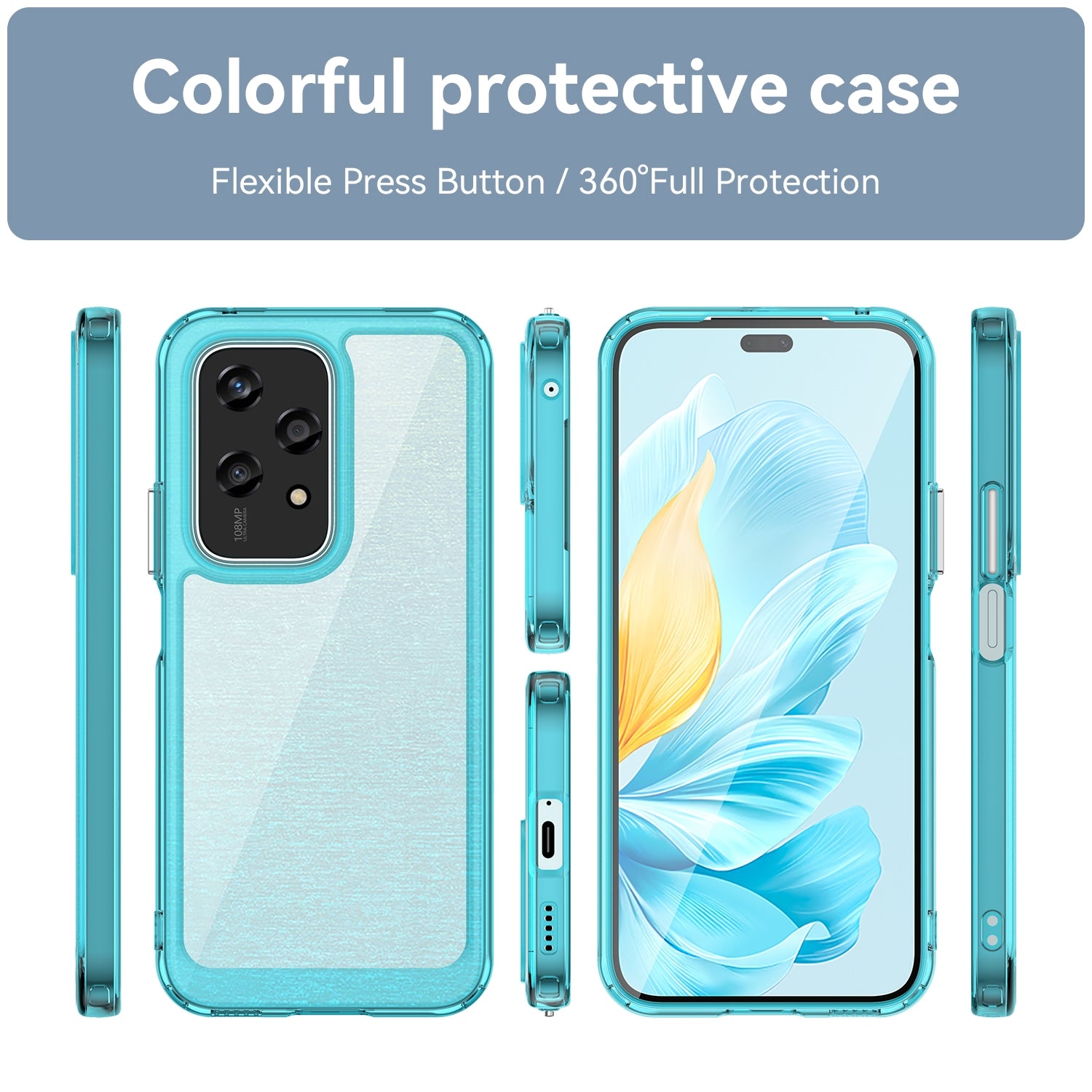 For-Honor-200-Lite-Global-Colorful-Series-Acrylic-Hybrid-TPU-Phone-Case(Transparent-Blue)