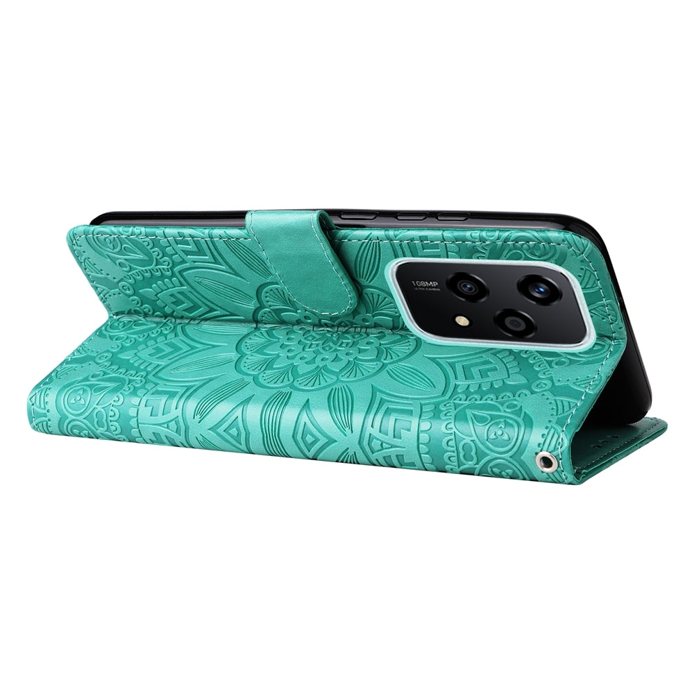 For-Honor-200-Lite-Global-Embossed-Sunflower-Leather-Phone-Case(Green)