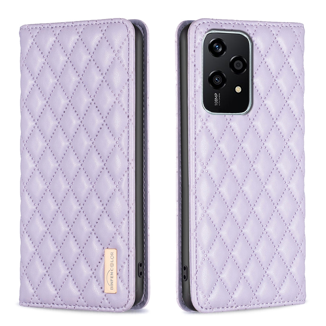 For-Honor-200-Lite-Global-Diamond-Lattice-Magnetic-Leather-Flip-Phone-Case(Purple)