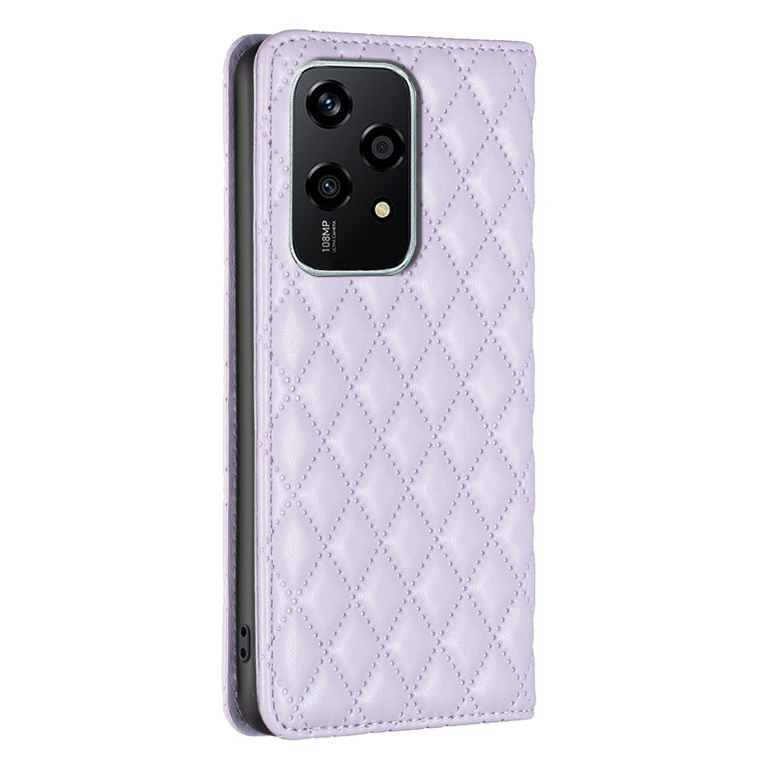 For-Honor-200-Lite-Global-Diamond-Lattice-Magnetic-Leather-Flip-Phone-Case(Purple)