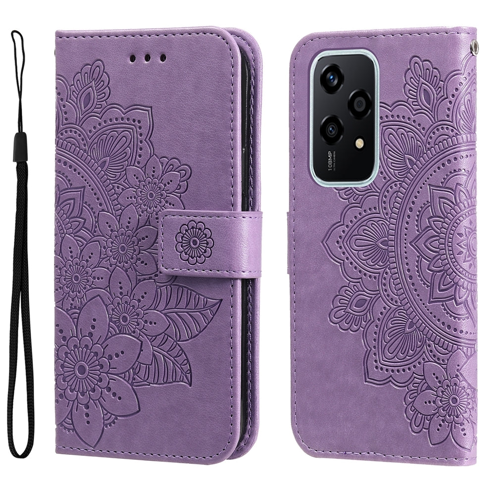 For-Honor-200-Lite-Global-Seven-petal-Flowers-Embossing-Leather-Phone-Case(Light-Purple)
