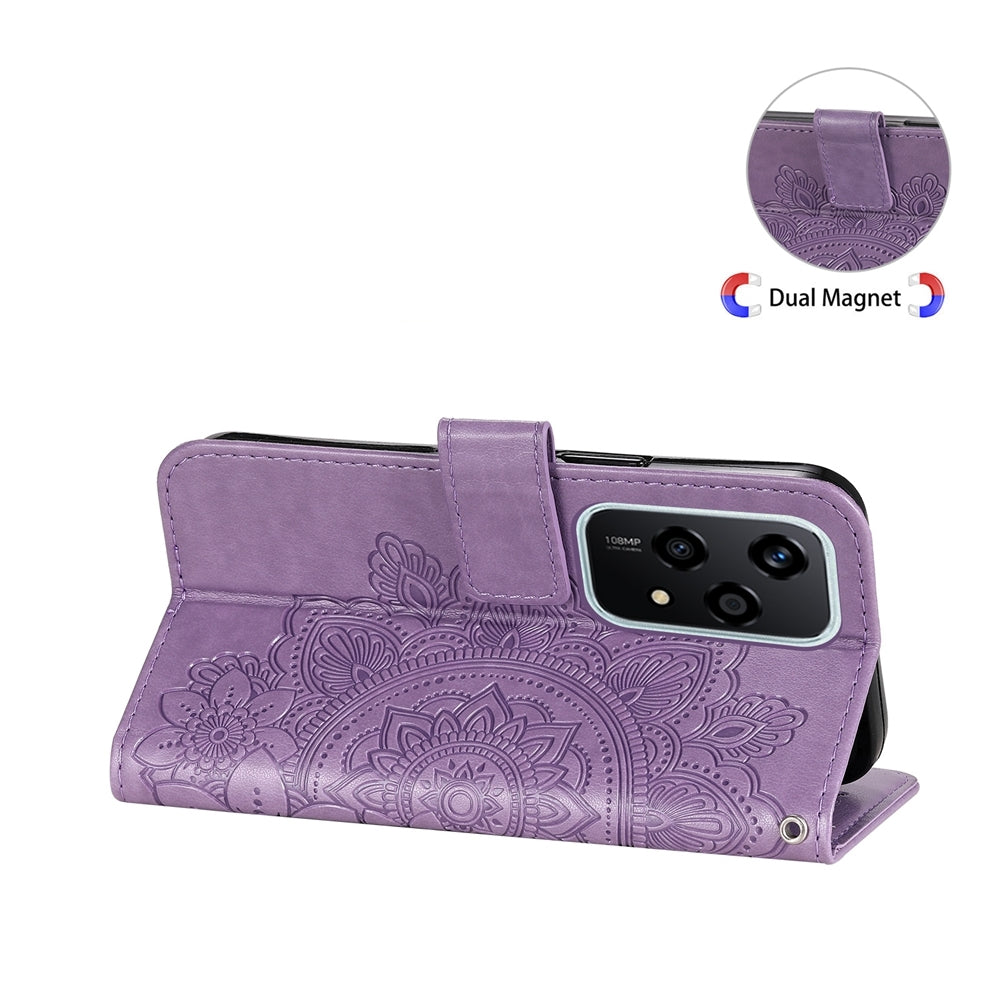 For-Honor-200-Lite-Global-Seven-petal-Flowers-Embossing-Leather-Phone-Case(Light-Purple)