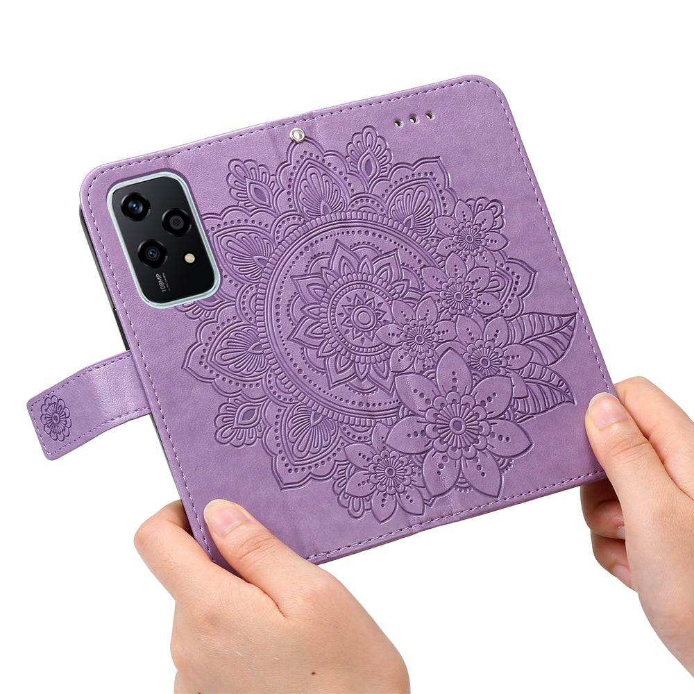 For-Honor-200-Lite-Global-Seven-petal-Flowers-Embossing-Leather-Phone-Case(Light-Purple)