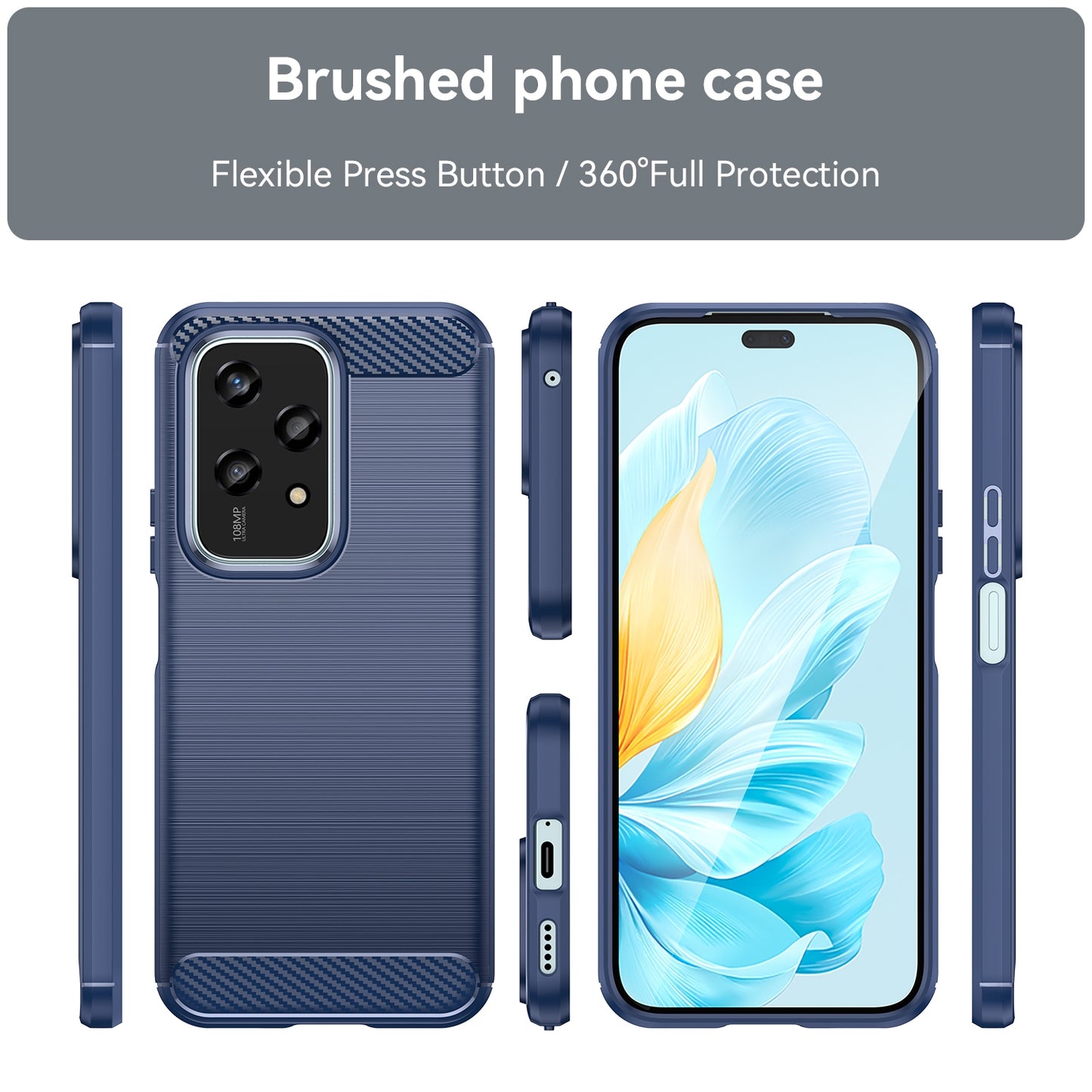 For-Honor-200-Lite-Global-Brushed-Texture-Carbon-Fiber-TPU-Phone-Case(Blue)