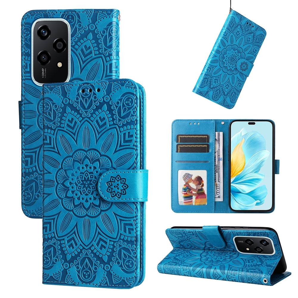 For-Honor-200-Lite-Global-Embossed-Sunflower-Leather-Phone-Case(Blue)