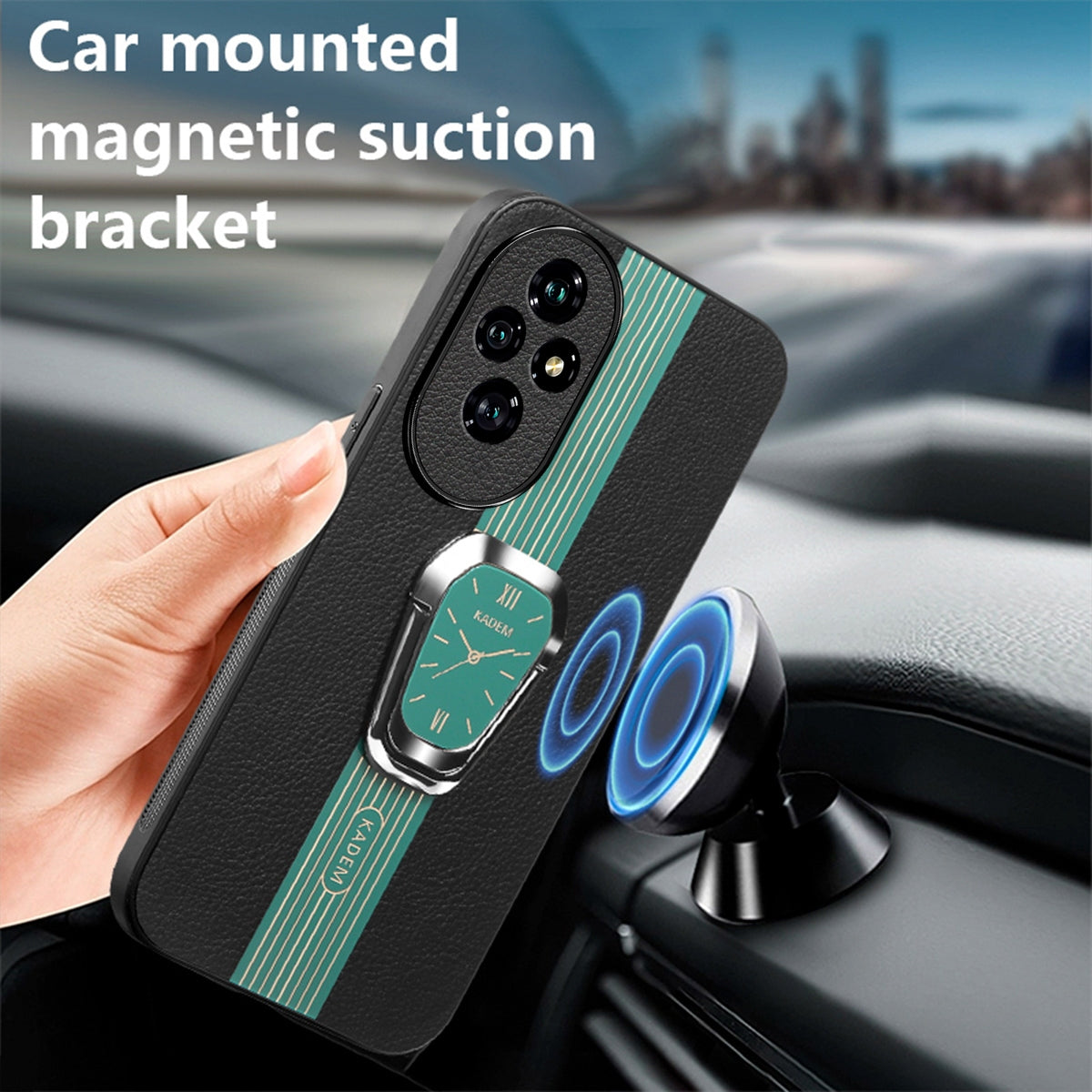 For-Honor-200-Pro-Magnetic-Litchi-Leather-Back-Phone-Case-with-Holder(Green)