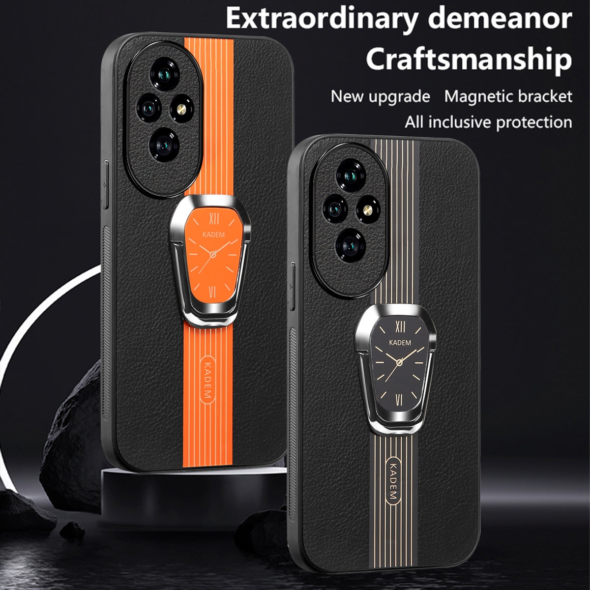 For-Honor-200-Pro-Magnetic-Litchi-Leather-Back-Phone-Case-with-Holder(Green)
