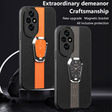 For-Honor-200-Pro-Magnetic-Litchi-Leather-Back-Phone-Case-with-Holder(Green)