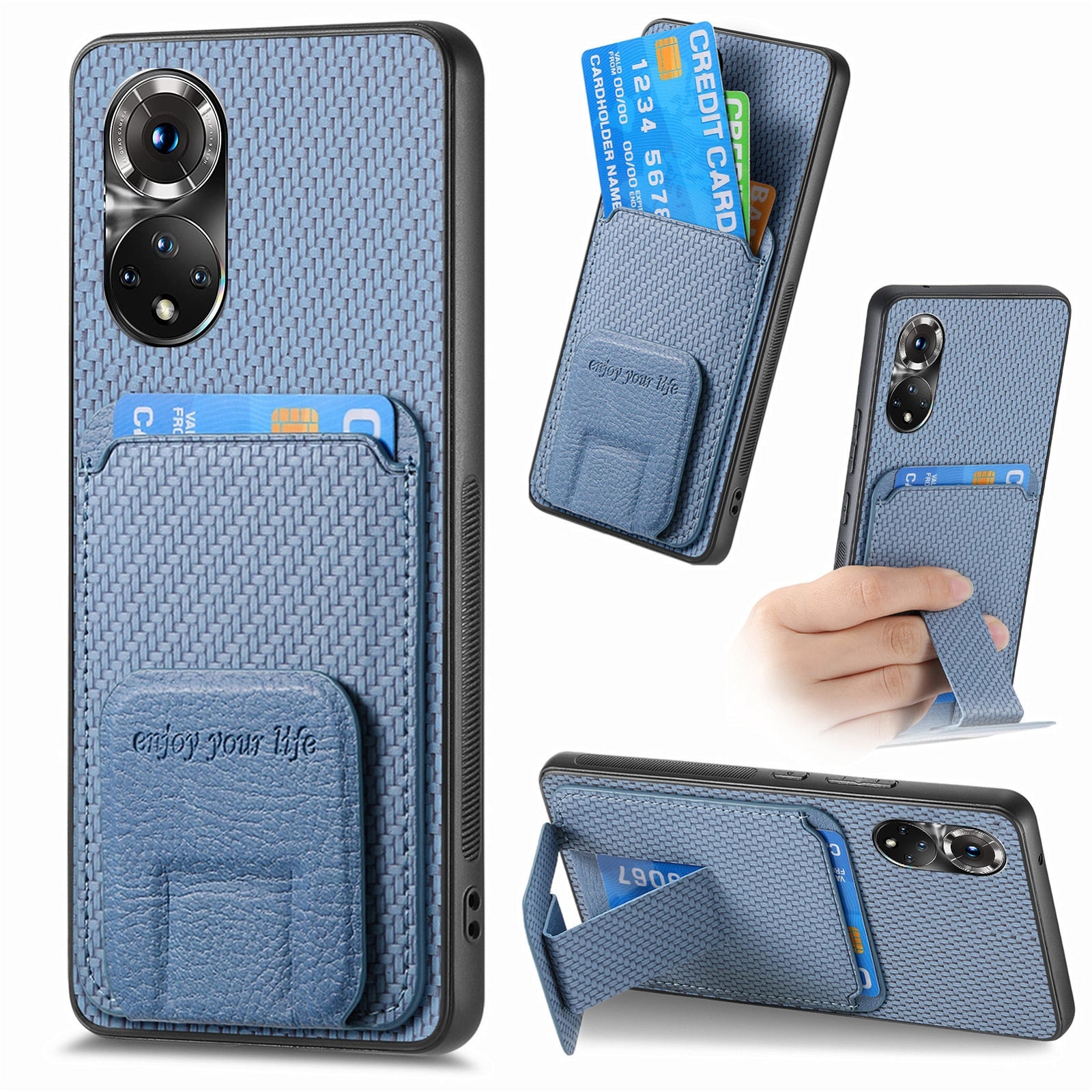For-Honor-50-Carbon-Fiber-Card-Bag-Fold-Stand-Phone-Case(Blue)