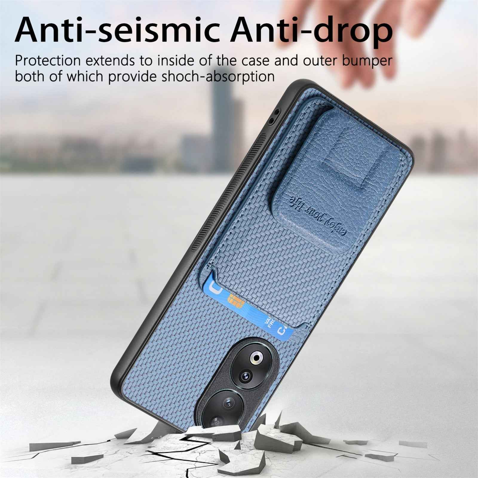 For-Honor-50-Carbon-Fiber-Card-Bag-Fold-Stand-Phone-Case(Blue)