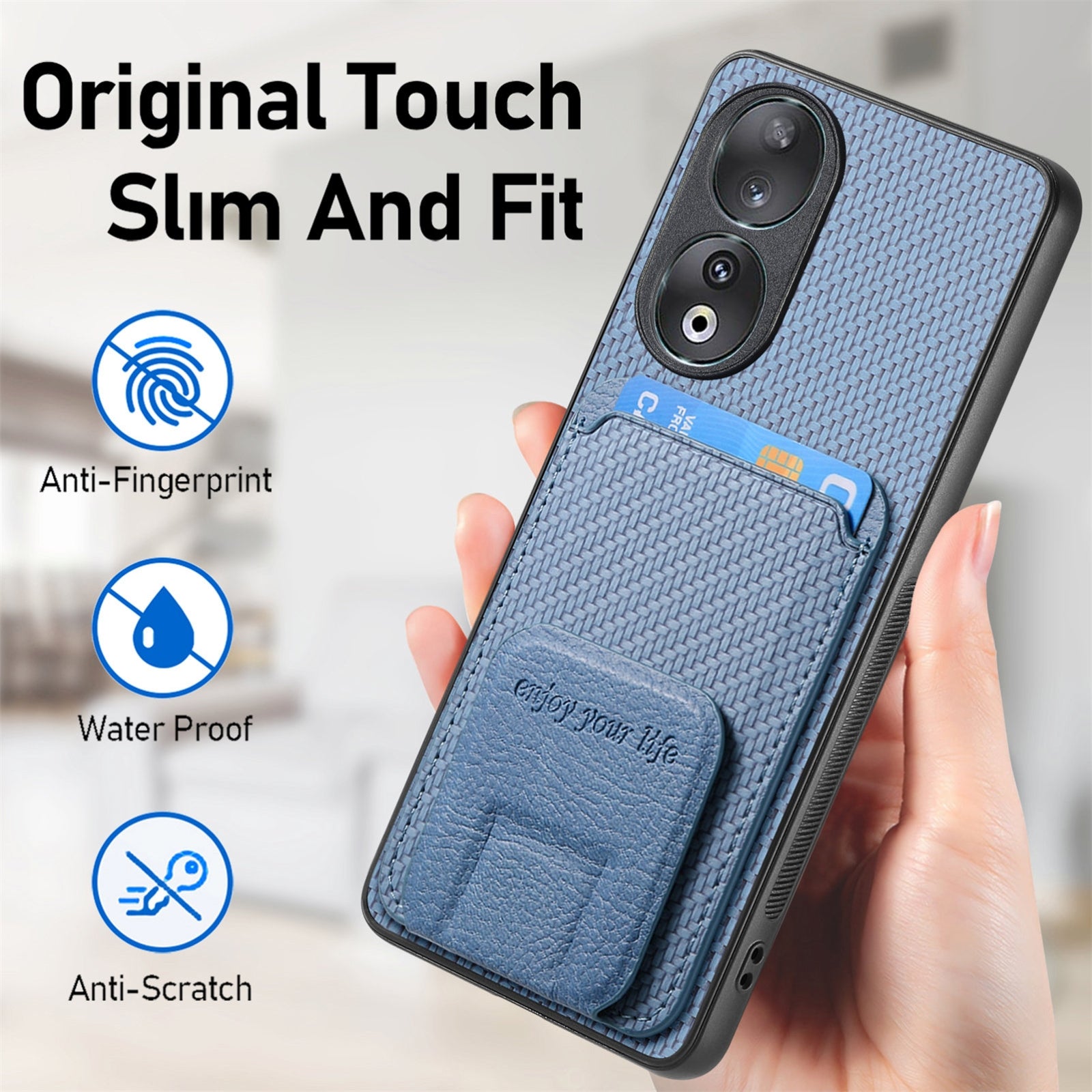 For-Honor-50-Carbon-Fiber-Card-Bag-Fold-Stand-Phone-Case(Blue)