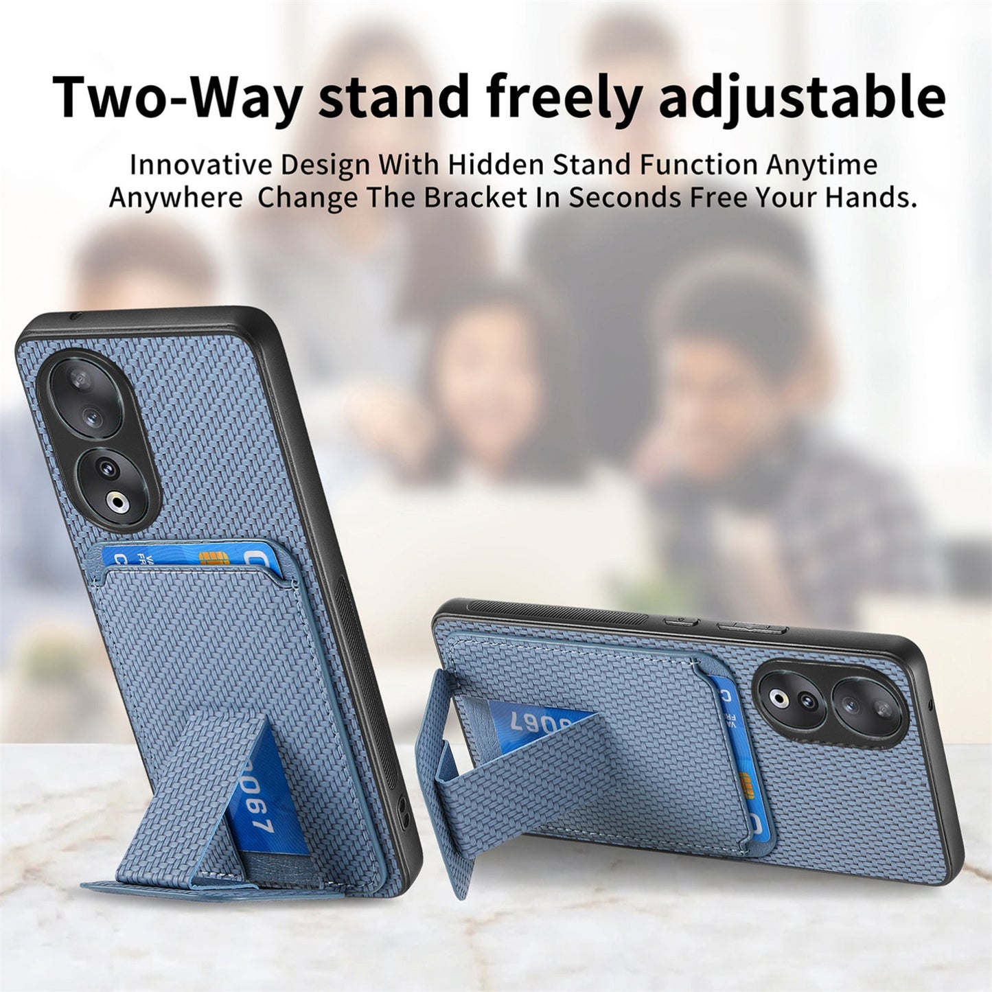 For-Honor-50-Carbon-Fiber-Card-Bag-Fold-Stand-Phone-Case(Blue)