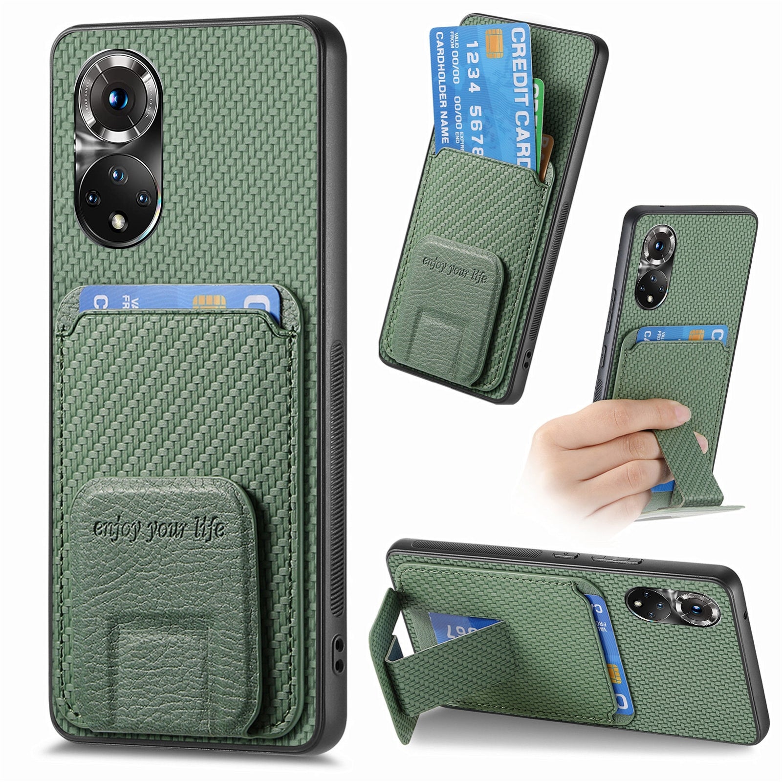 For-Honor-50-Carbon-Fiber-Card-Bag-Fold-Stand-Phone-Case(Green)