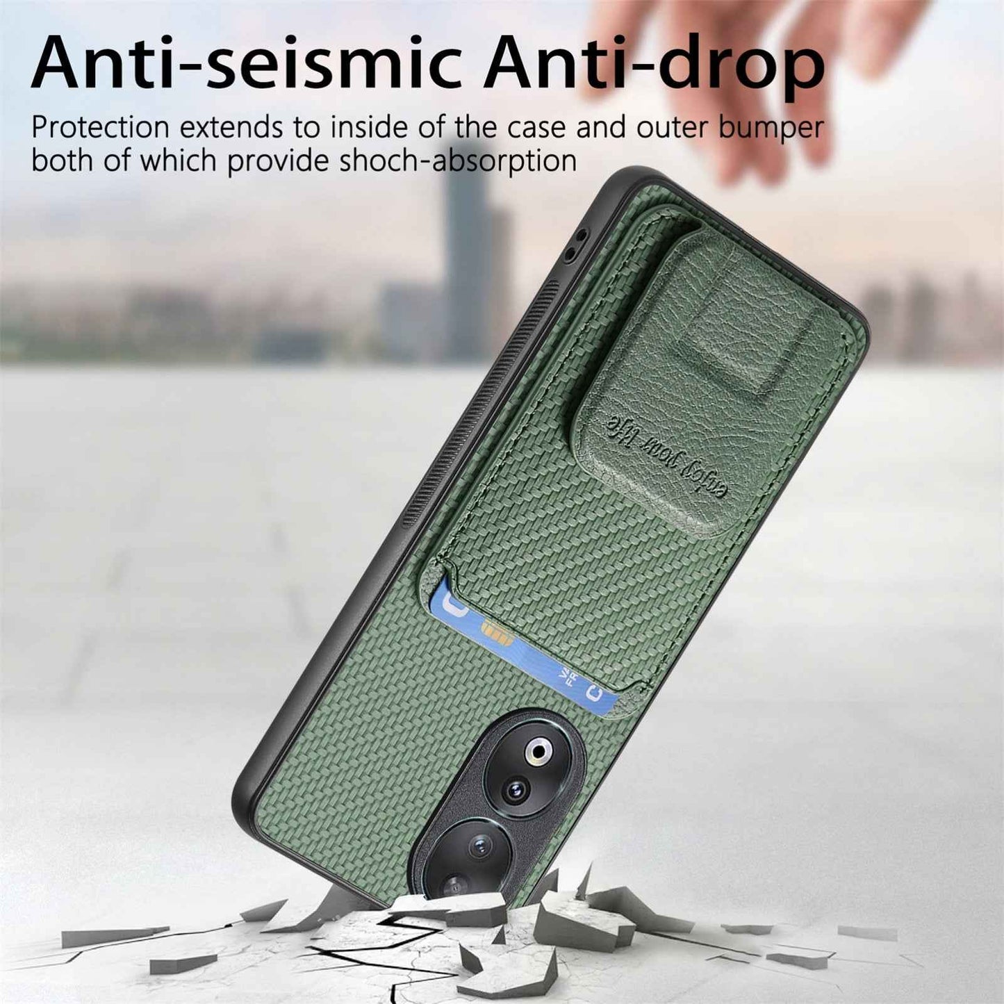 For-Honor-50-Carbon-Fiber-Card-Bag-Fold-Stand-Phone-Case(Green)